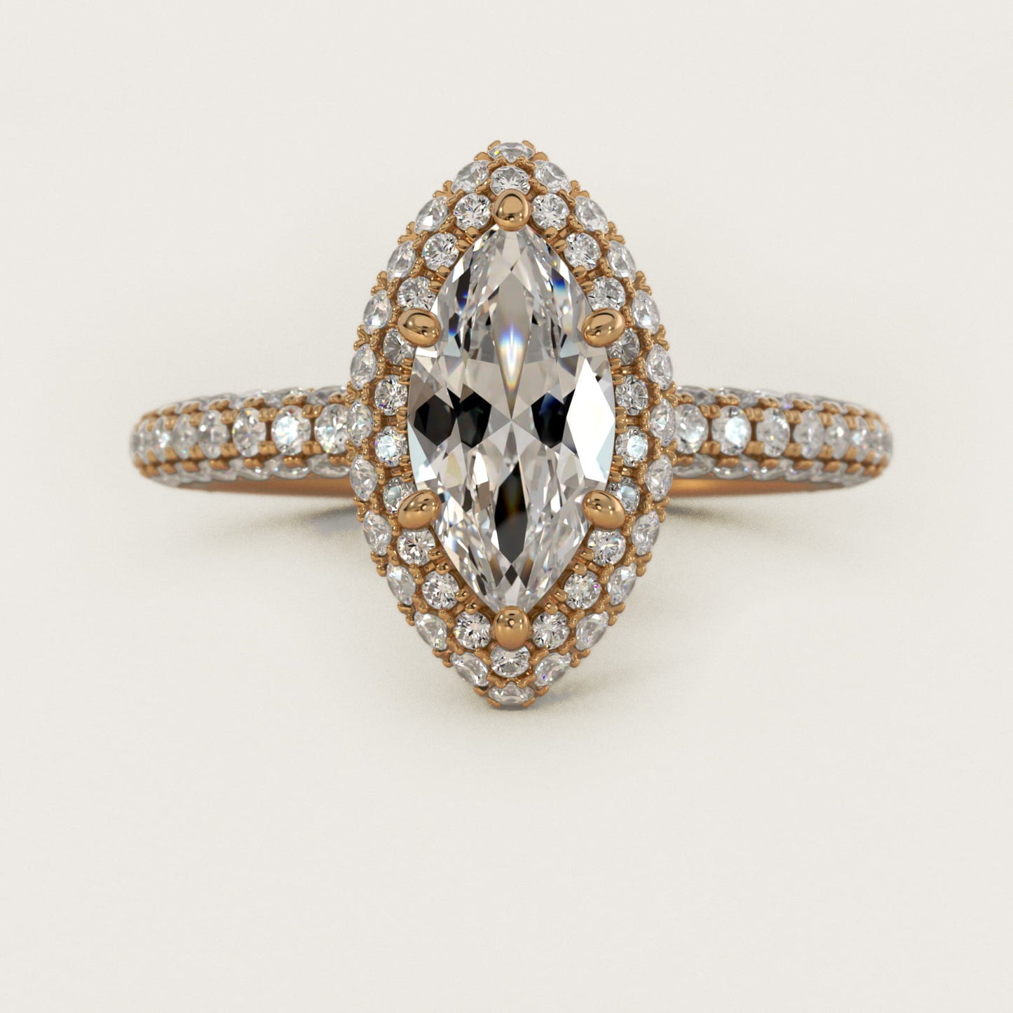 Rollover Halo Diamond Basket and PavŽ Shank Engagement Ring in 14k Yellow Gold (7/8 ct. tw.) - Marquise Center