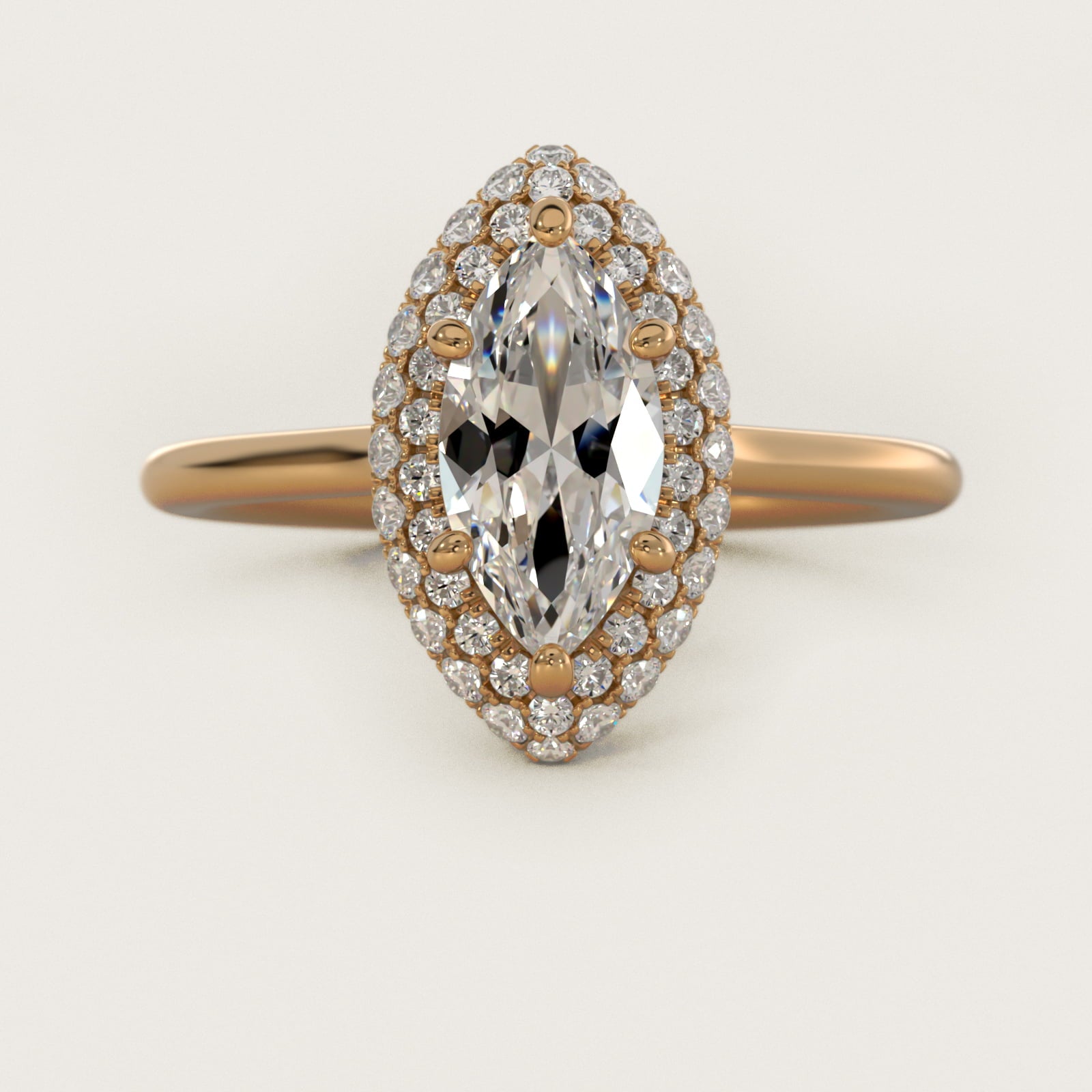Rollover Halo Diamond Basket Engagement Ring in 14k Yellow Gold (3/8 ct. tw) - Marquise Center