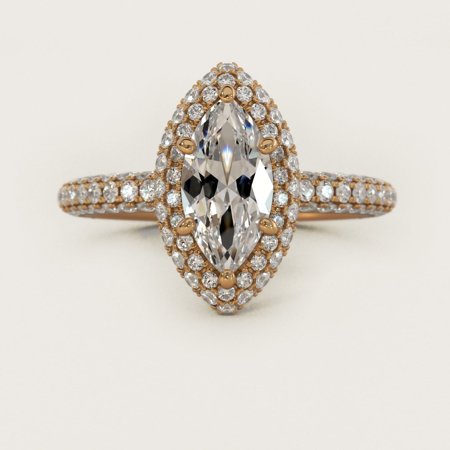 Rollover Halo Diamond Basket Engagement Ring in 18k Yellow Gold (3/8 ct. tw) - Marquise Center