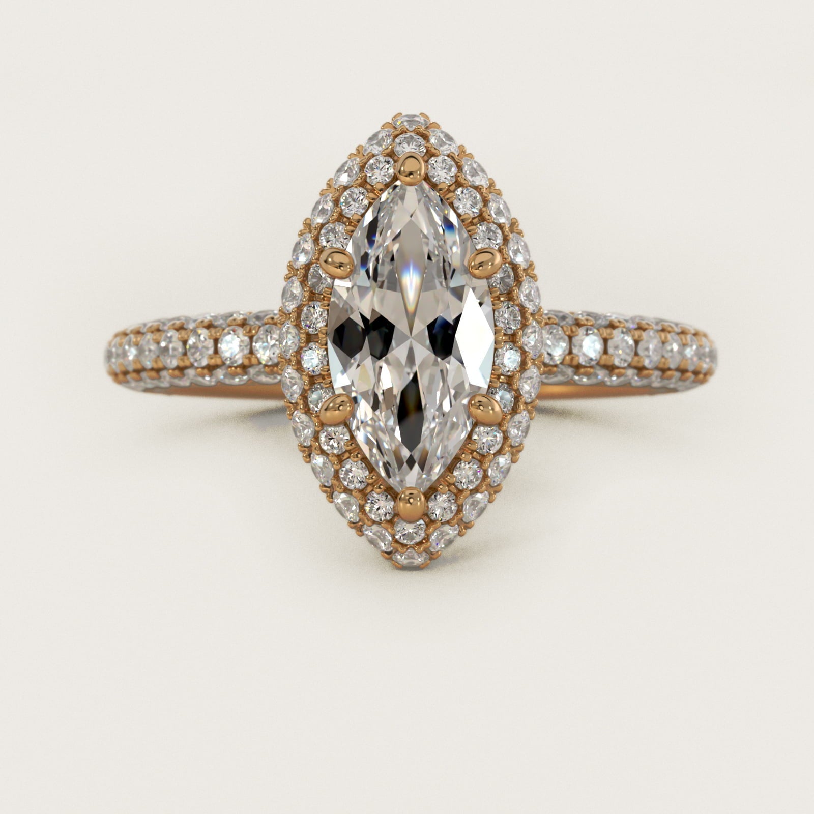 Rollover Halo Diamond Basket Engagement Ring in 18k Yellow Gold (3/8 ct. tw) - Marquise Center
