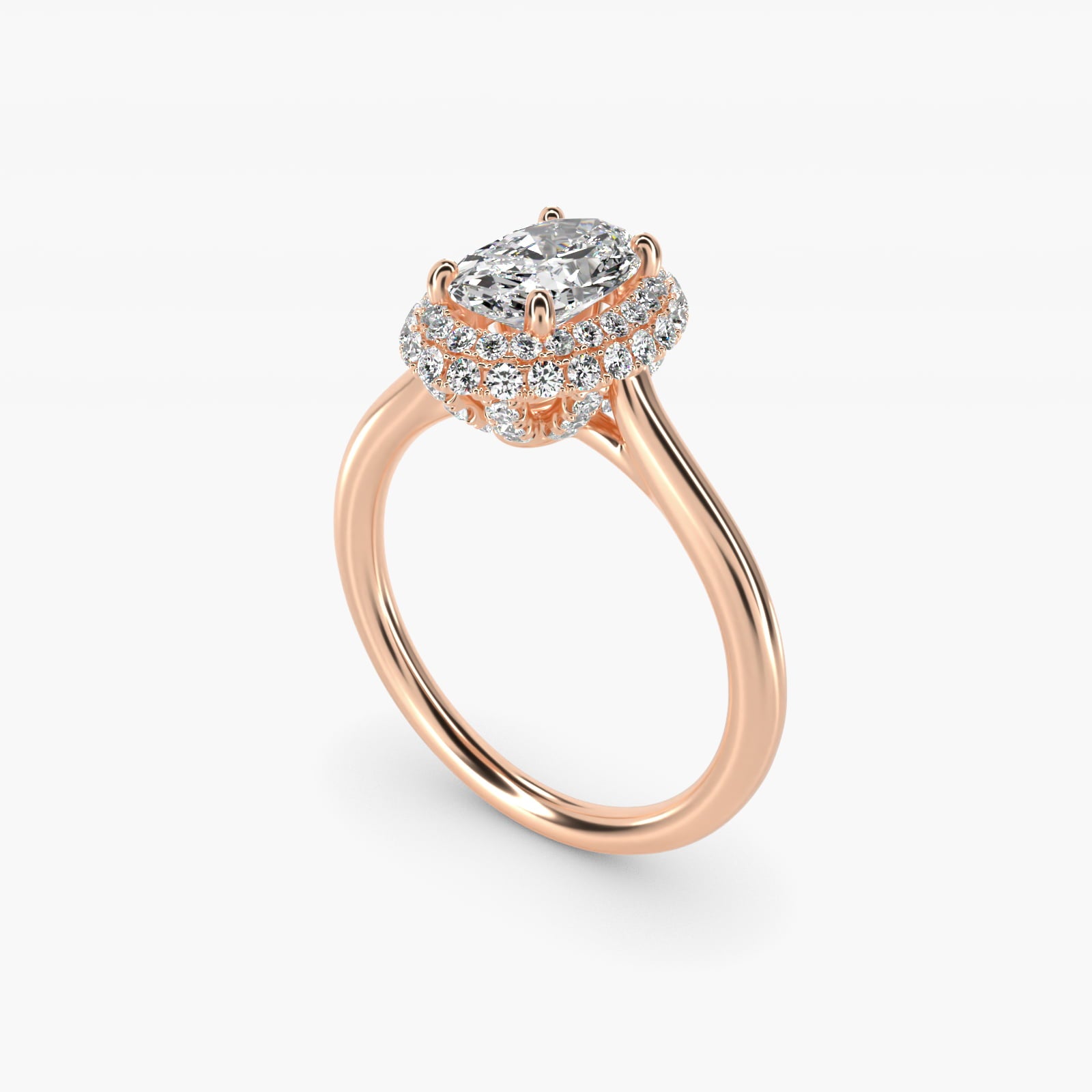 Rollover Halo Diamond Basket Engagement Ring in 14k Rose Gold (3/8 ct. tw) - Oval Center