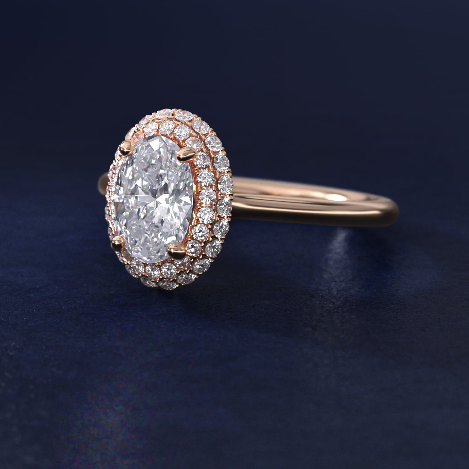 Rollover Halo Diamond Basket Engagement Ring in 14k Rose Gold (3/8 ct. tw) - Oval Center