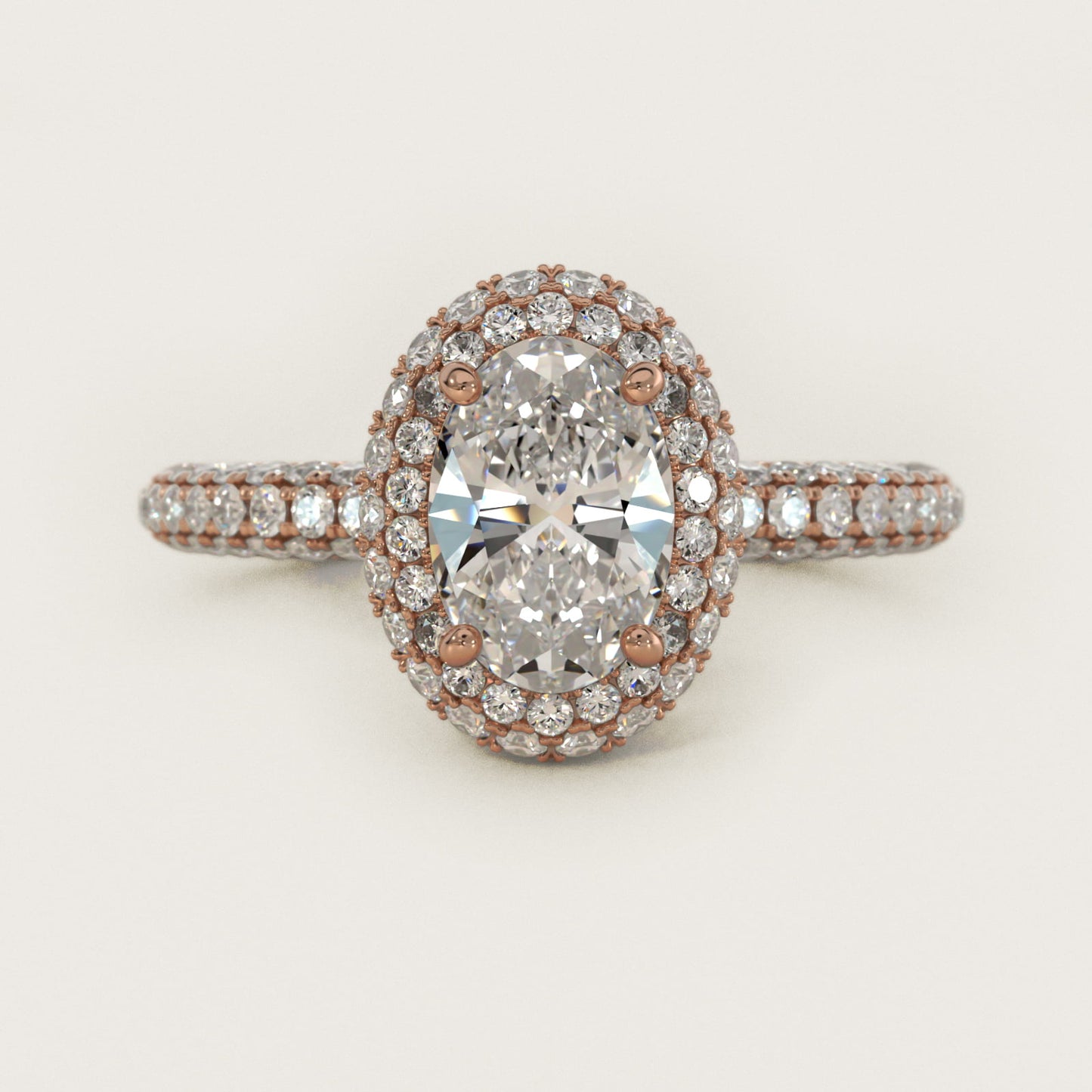 Rollover Halo Diamond Basket and Pav? Shank Engagement Ring in 18k Rose Gold (7/8 ct. tw.) - Oval Center