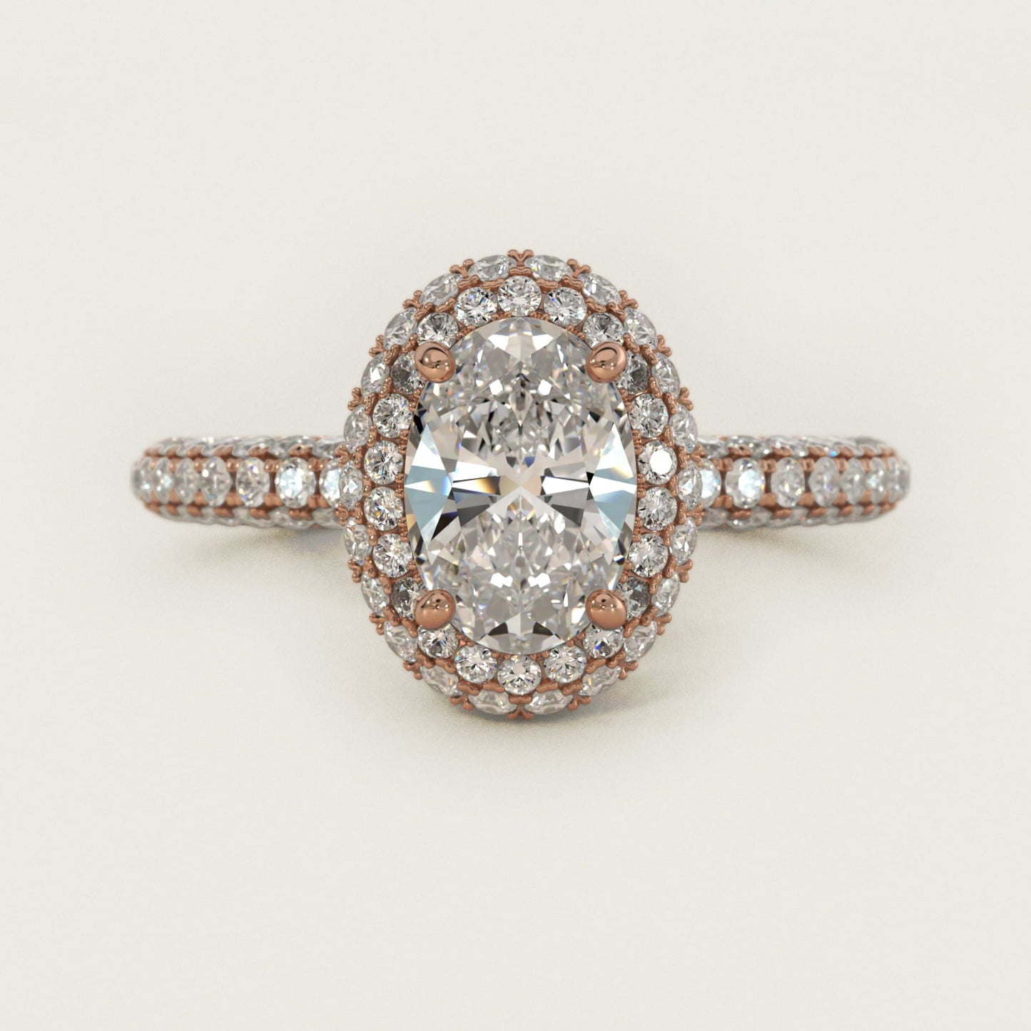 Rollover Halo Diamond Basket Engagement Ring in 18k Rose Gold (3/8 ct. tw) - Oval Center