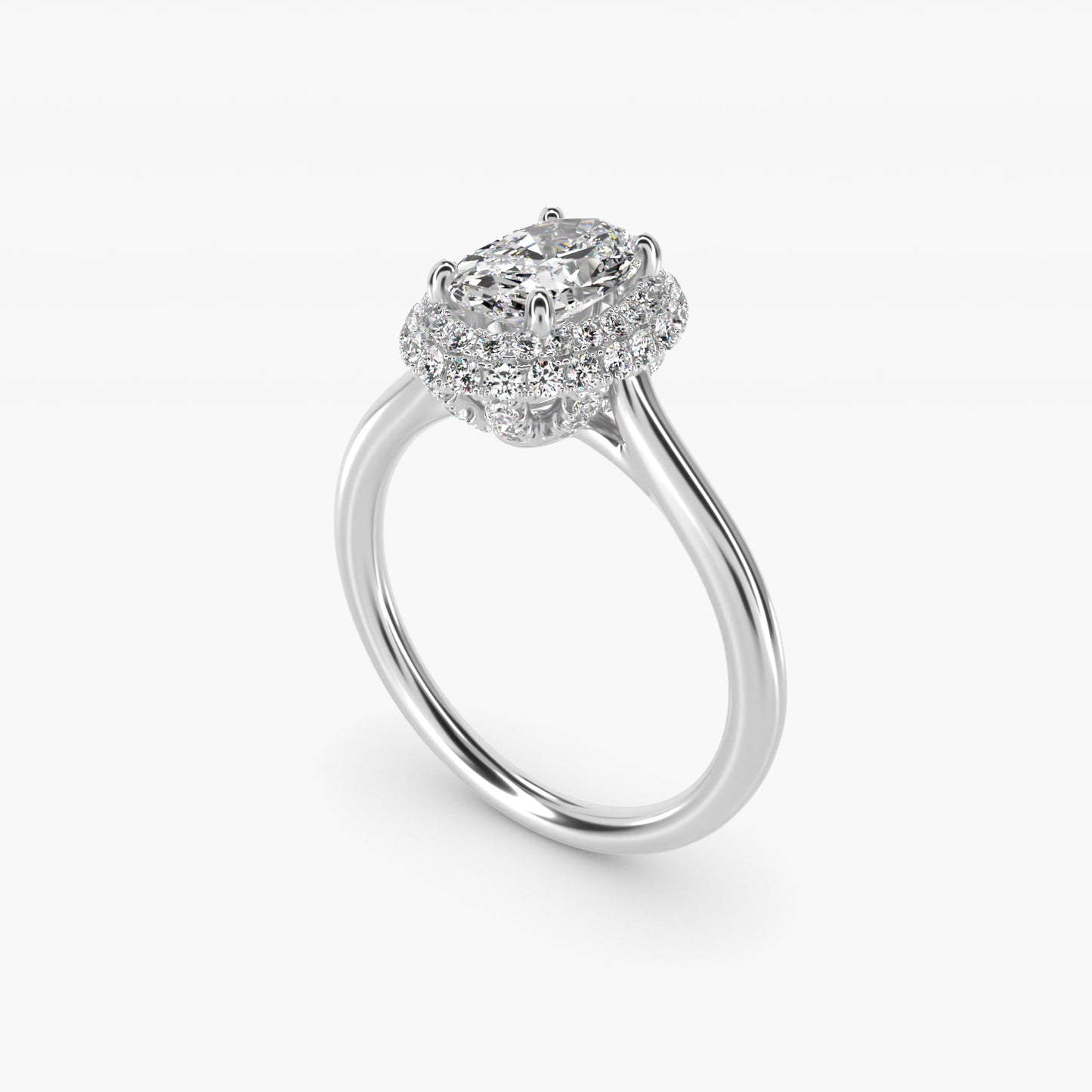 Rollover Halo Diamond Basket Engagement Ring in 14k White Gold (3/8 ct. tw) - Oval Center