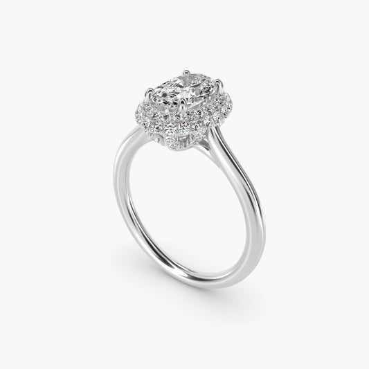 Rollover Halo Diamond Basket Engagement Ring in 14k White Gold (3/8 ct. tw) - Oval Center