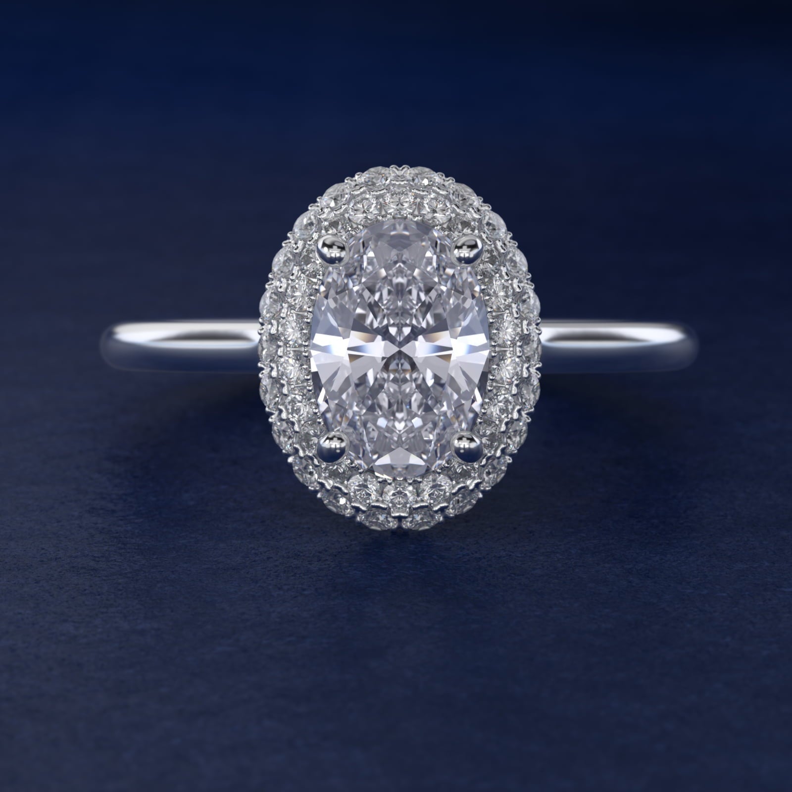 Rollover Halo Diamond Basket Engagement Ring in 18k White Gold (3/8 ct. tw) - Oval Center
