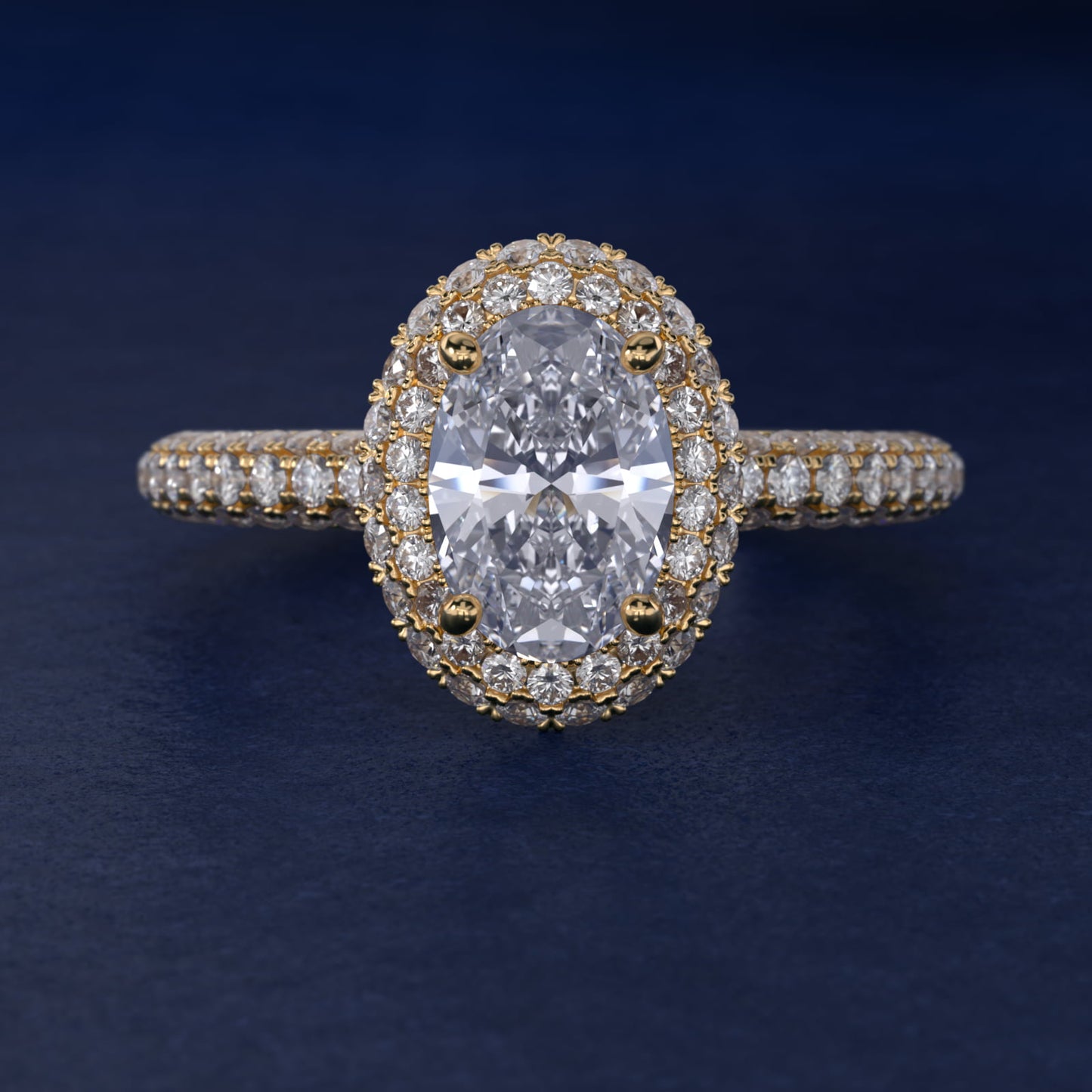 Rollover Halo Diamond Basket and PavŽ Shank Engagement Ring in 14k Yellow Gold (7/8 ct. tw.) - Oval Center