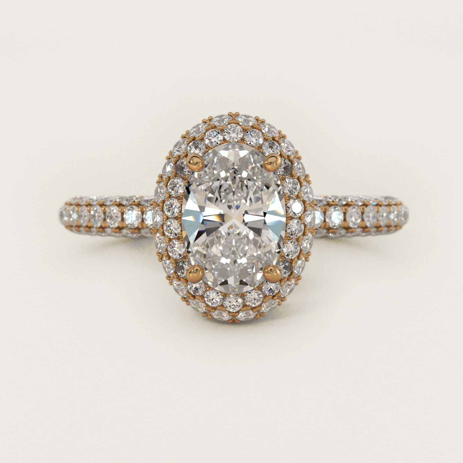 Rollover Halo Diamond Basket and Pav? Shank Engagement Ring in 18k Yellow Gold (7/8 ct. tw.) - Oval Center