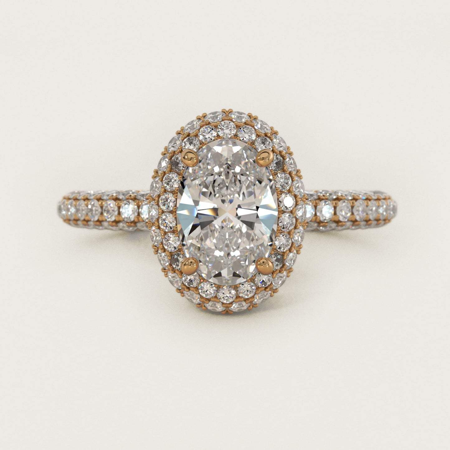 Rollover Halo Diamond Basket and PavŽ Shank Engagement Ring in 14k Yellow Gold (7/8 ct. tw.) - Oval Center