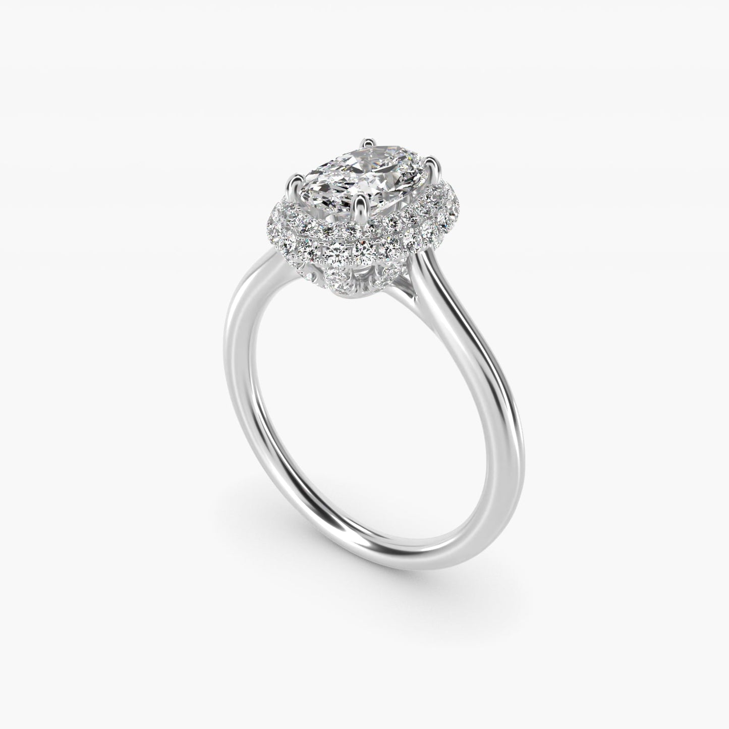 Rollover Halo Diamond Basket Engagement Ring in Platinum (3/8 ct. tw) - Oval Center