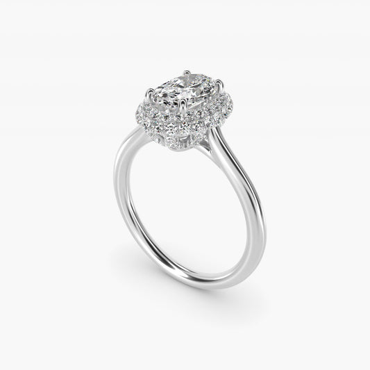 Rollover Halo Diamond Basket Engagement Ring in Platinum (3/8 ct. tw) - Oval Center