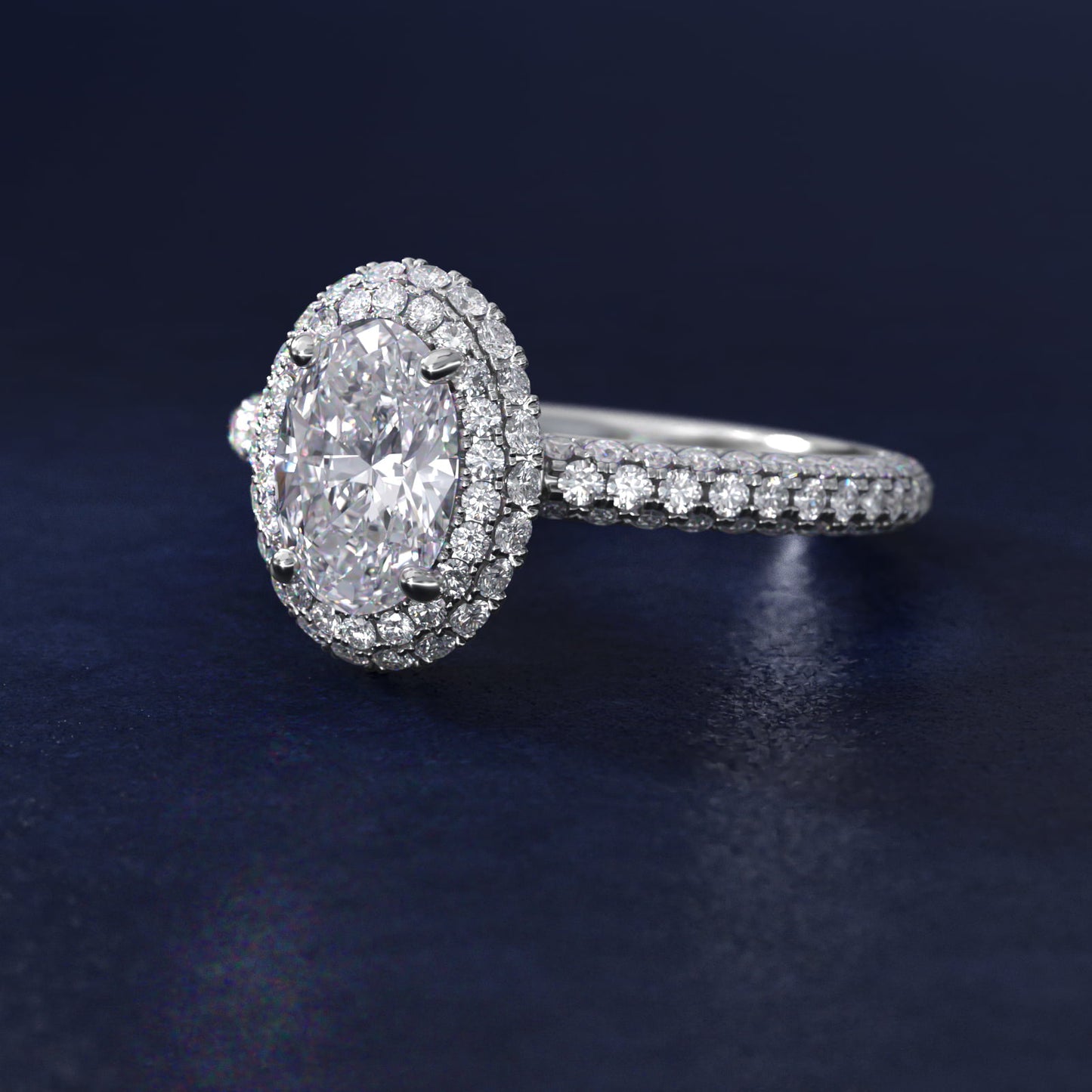 Rollover Halo Diamond Basket and Pav? Shank Engagement Ring in Platinum (7/8 ct. tw.) - Oval Center