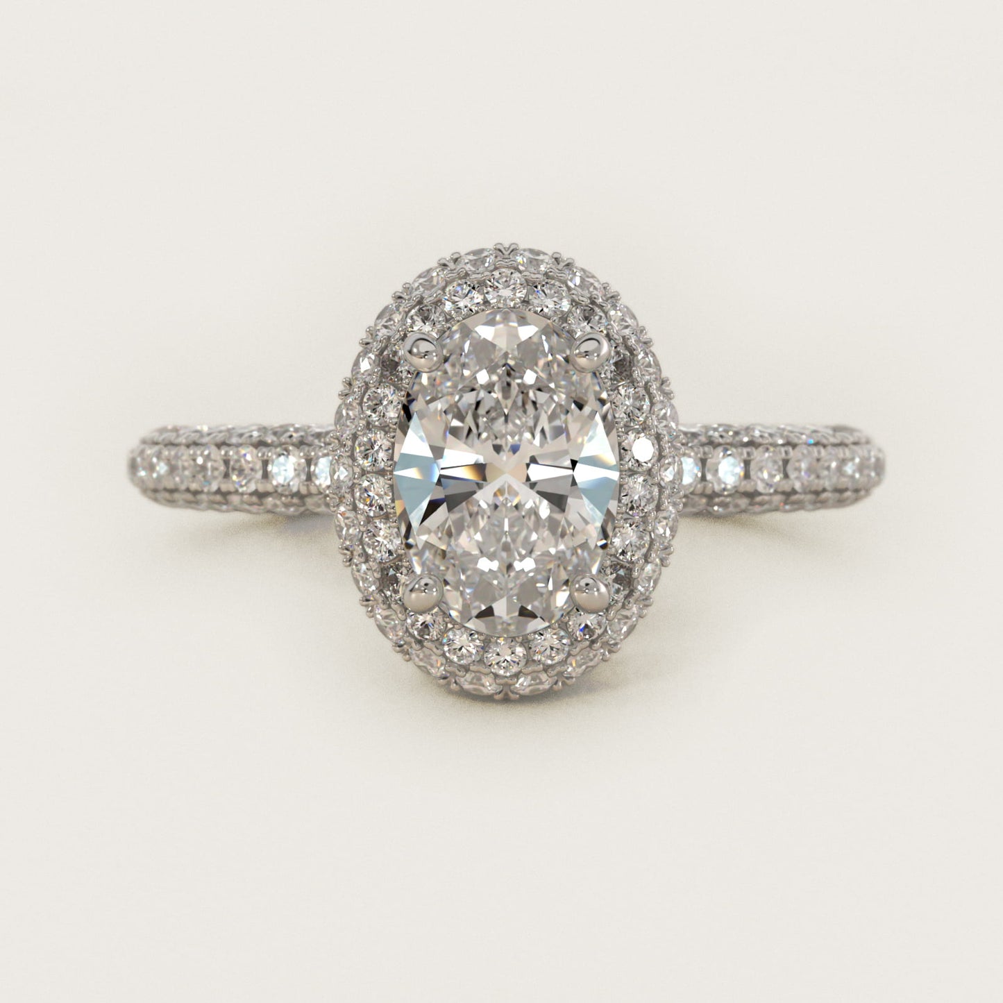 Rollover Halo Diamond Basket and Pav? Shank Engagement Ring in Platinum (7/8 ct. tw.) - Oval Center