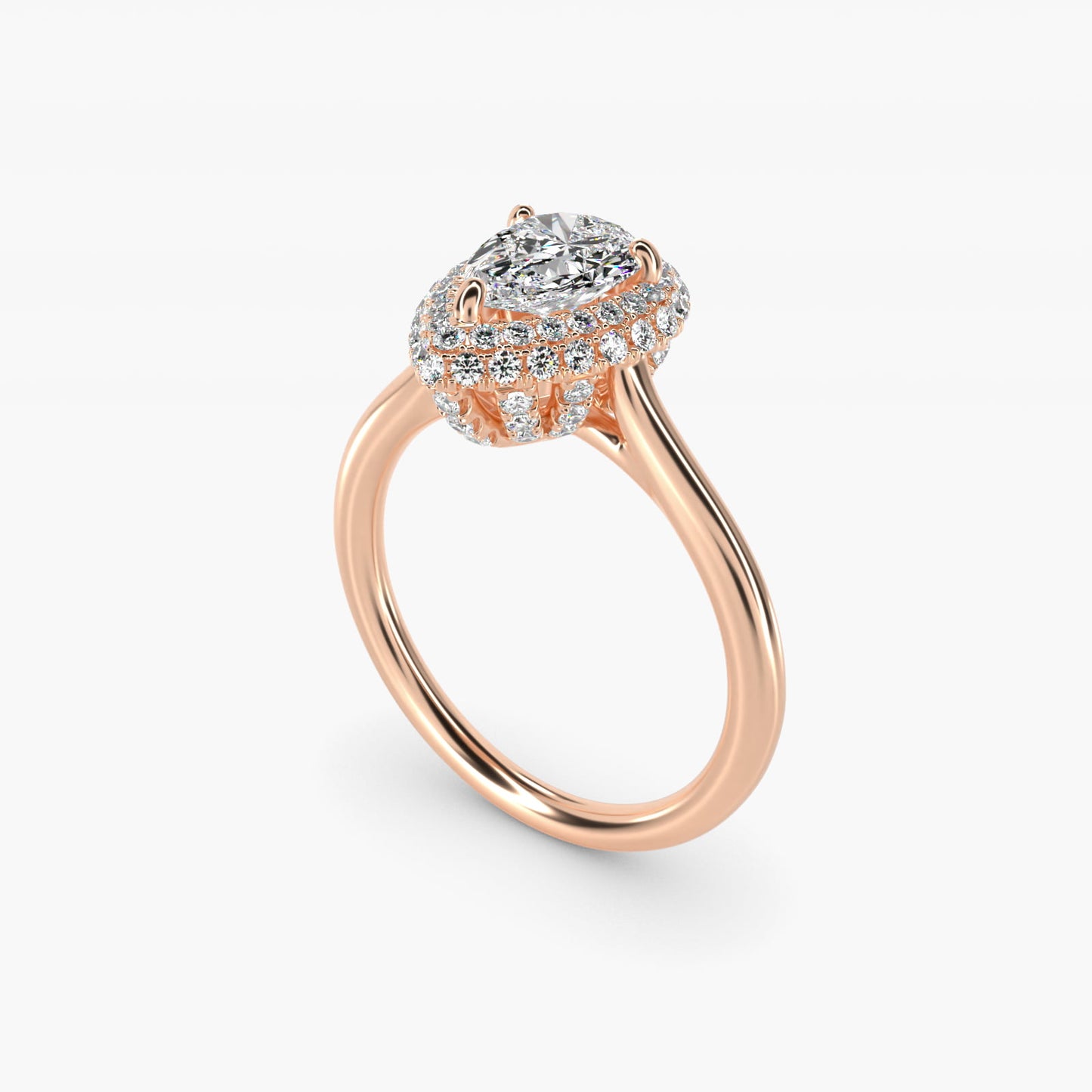 Rollover Halo Diamond Basket Engagement Ring in 14k Rose Gold (3/8 ct. tw) - Pear Center