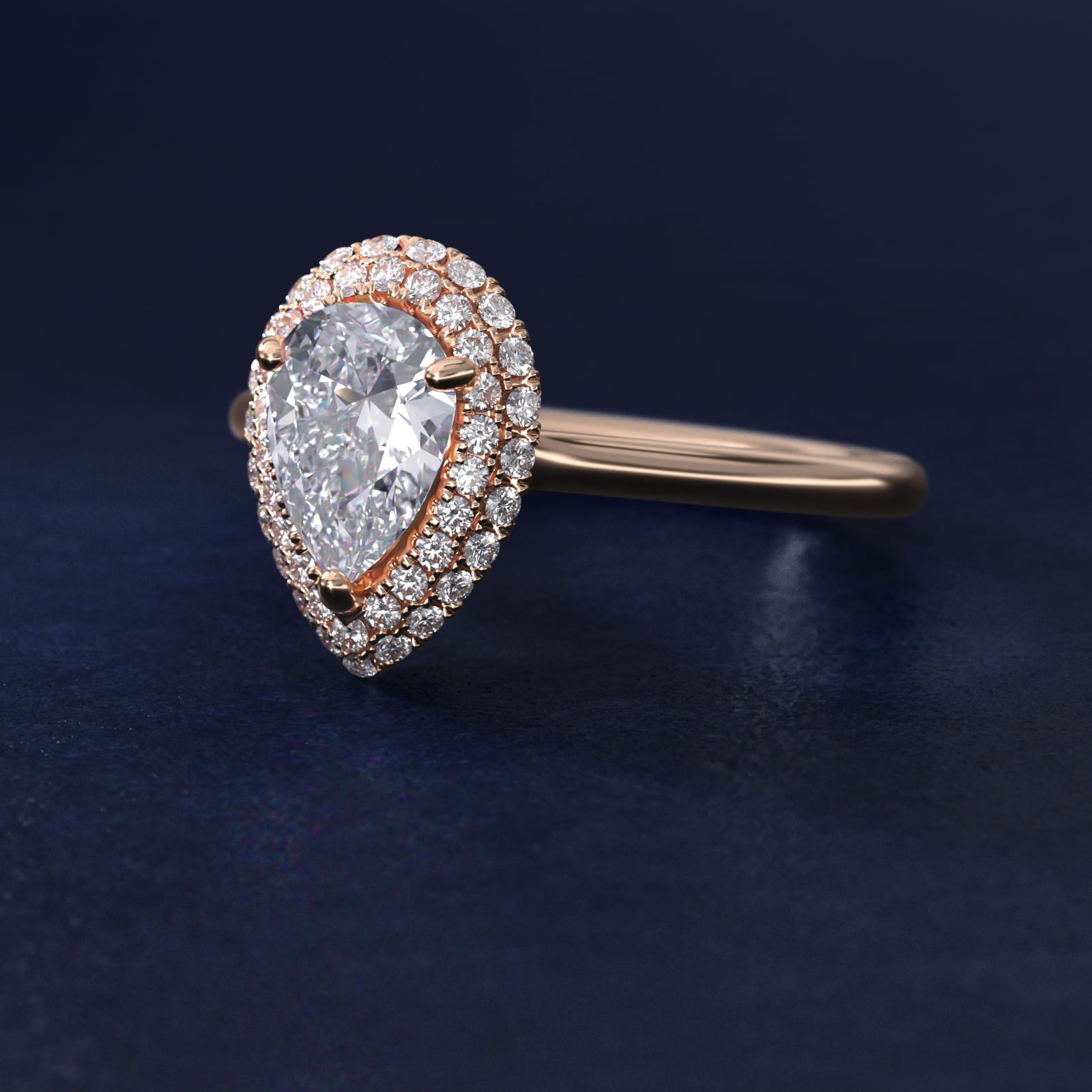Rollover Halo Diamond Basket Engagement Ring in 18k Rose Gold (3/8 ct. tw) - Pear Center