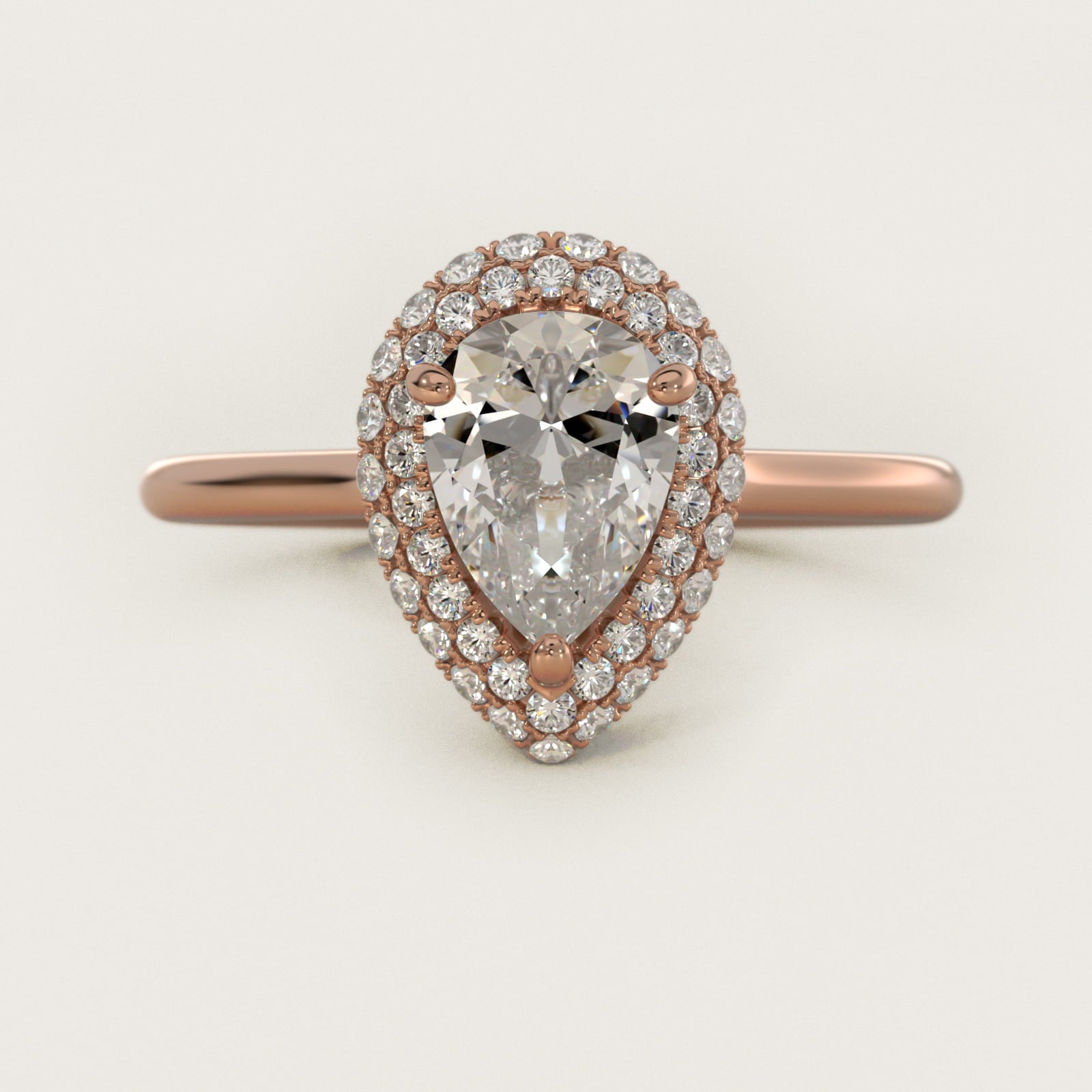 Rollover Halo Diamond Basket Engagement Ring in 14k Rose Gold (3/8 ct. tw) - Pear Center