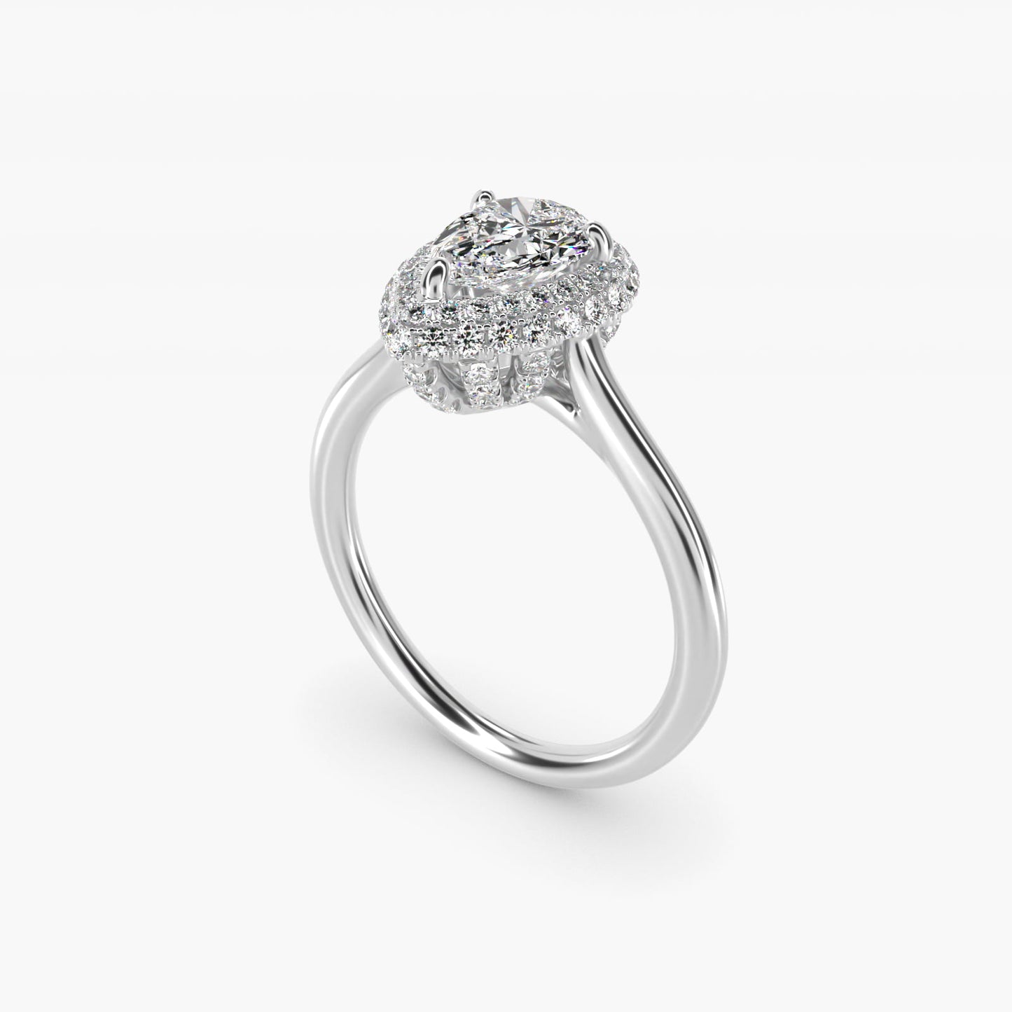 Rollover Halo Diamond Basket Engagement Ring in 14k White Gold (3/8 ct. tw) - Pear Center