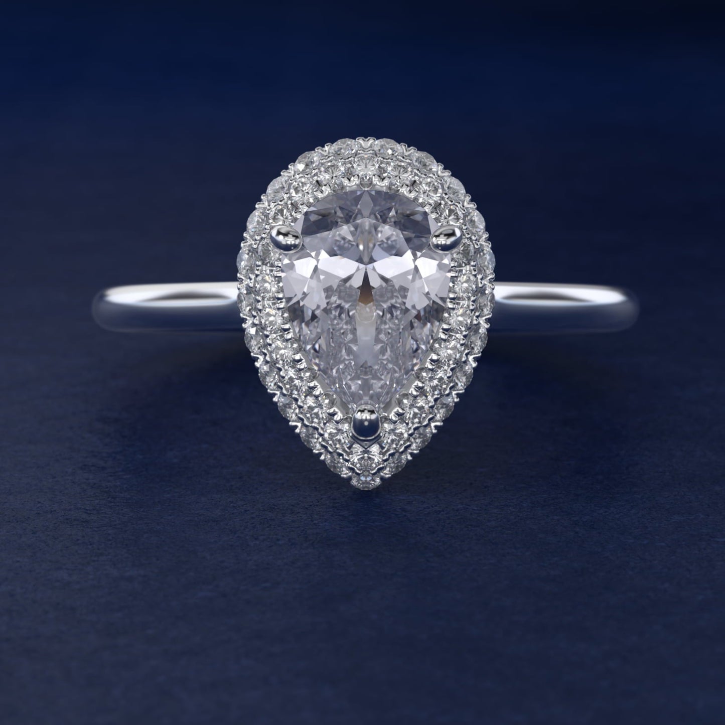 Rollover Halo Diamond Basket Engagement Ring in 18k White Gold (3/8 ct. tw) - Pear Center