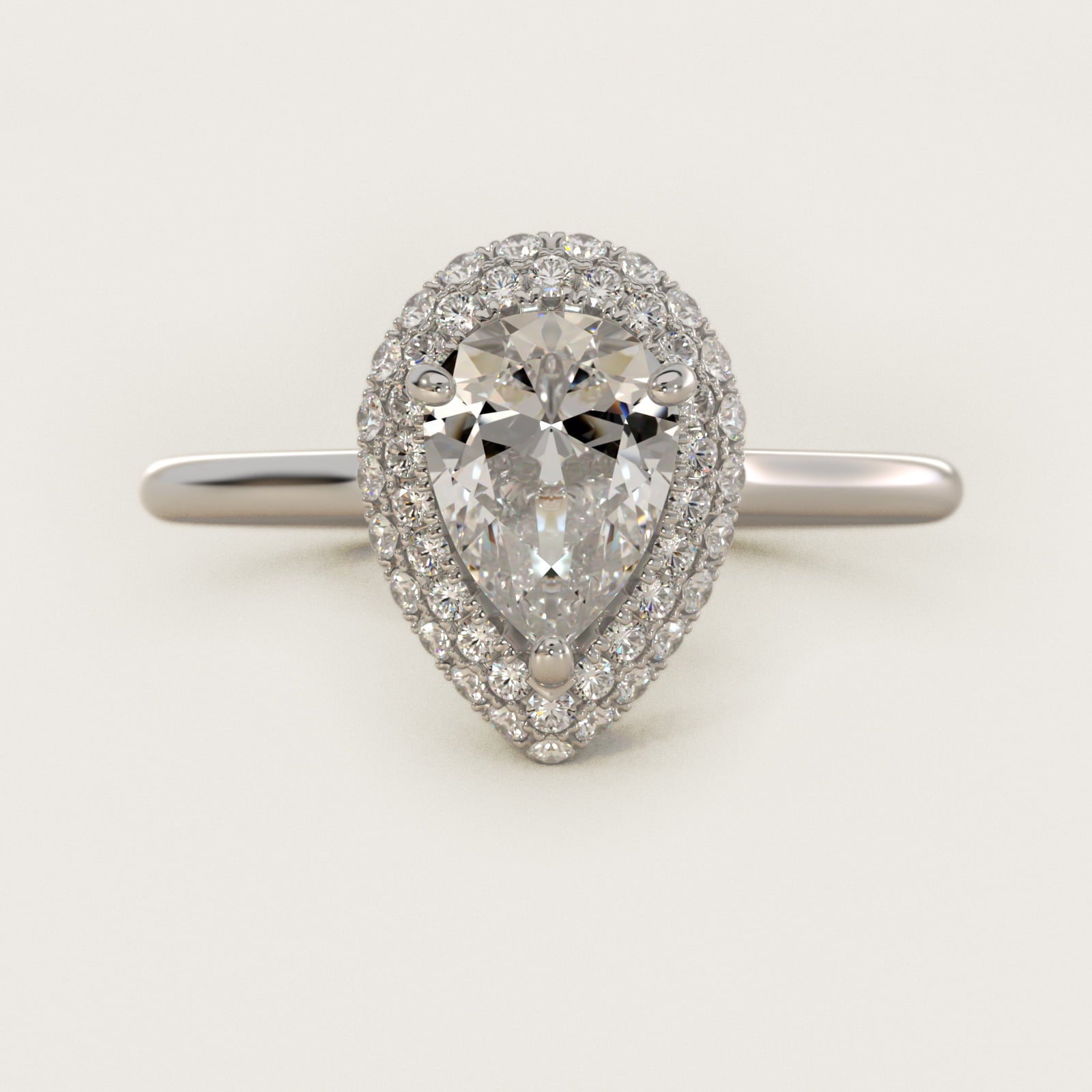 Rollover Halo Diamond Basket Engagement Ring in 14k White Gold (3/8 ct. tw) - Pear Center