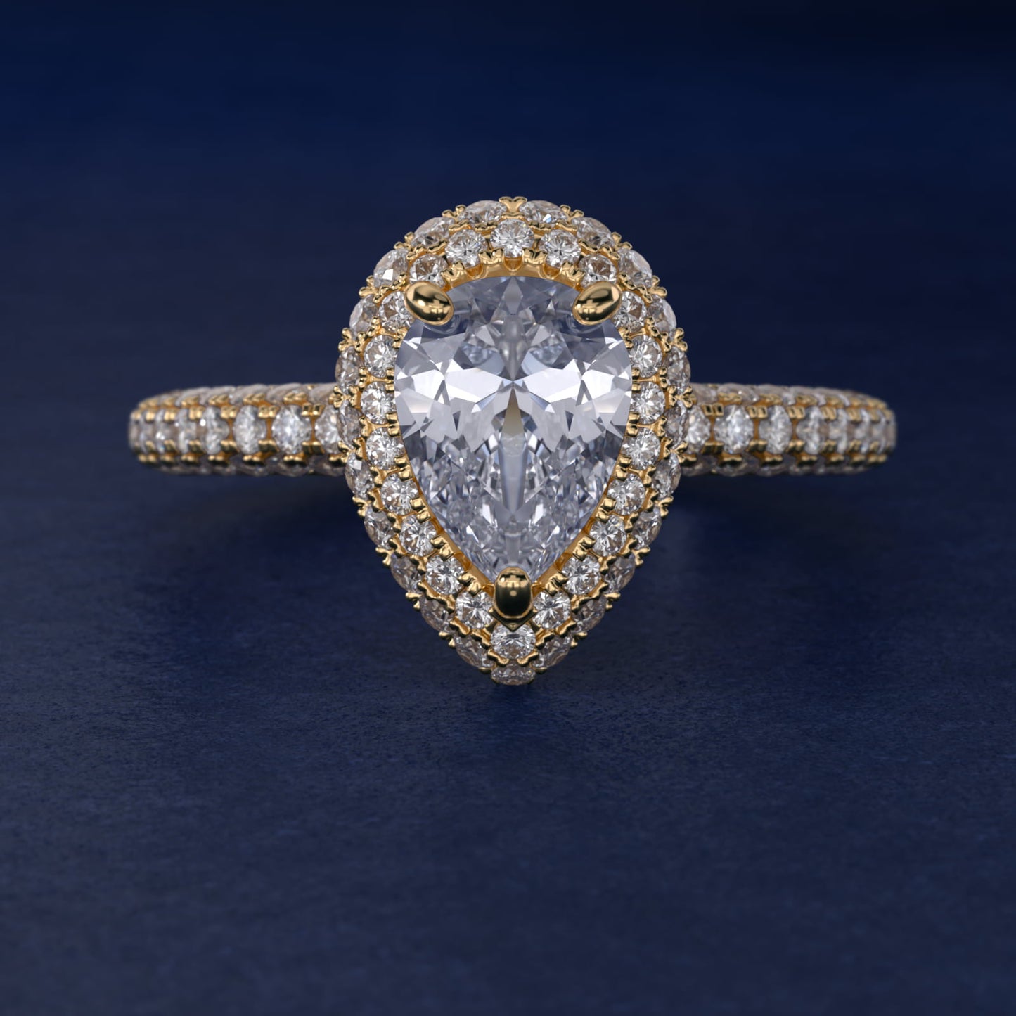 Rollover Halo Diamond Basket and PavŽ Shank Engagement Ring in 14k Yellow Gold (7/8 ct. tw.) - Pear Center
