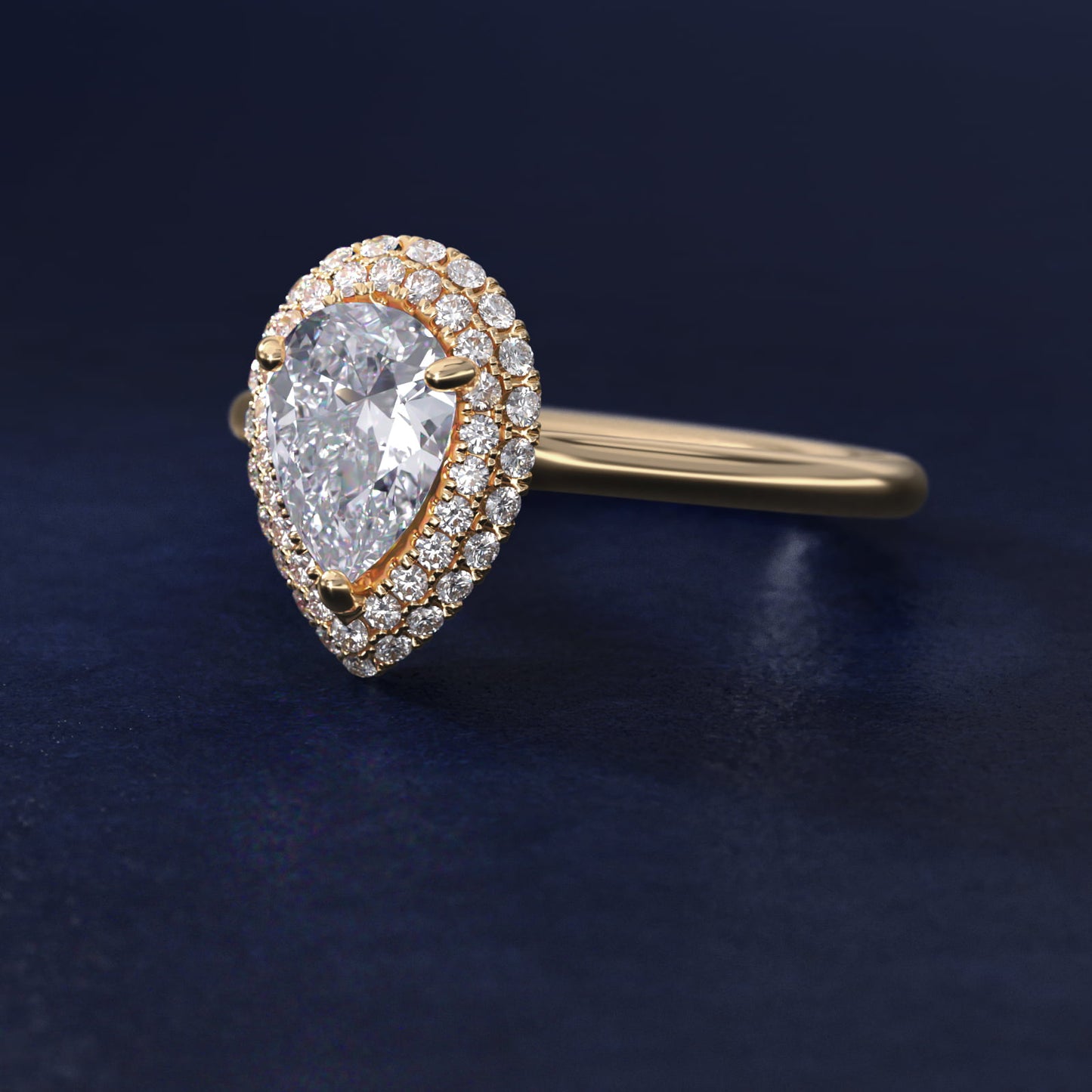 Rollover Halo Diamond Basket Engagement Ring in 14k Yellow Gold (3/8 ct. tw) - Pear Center