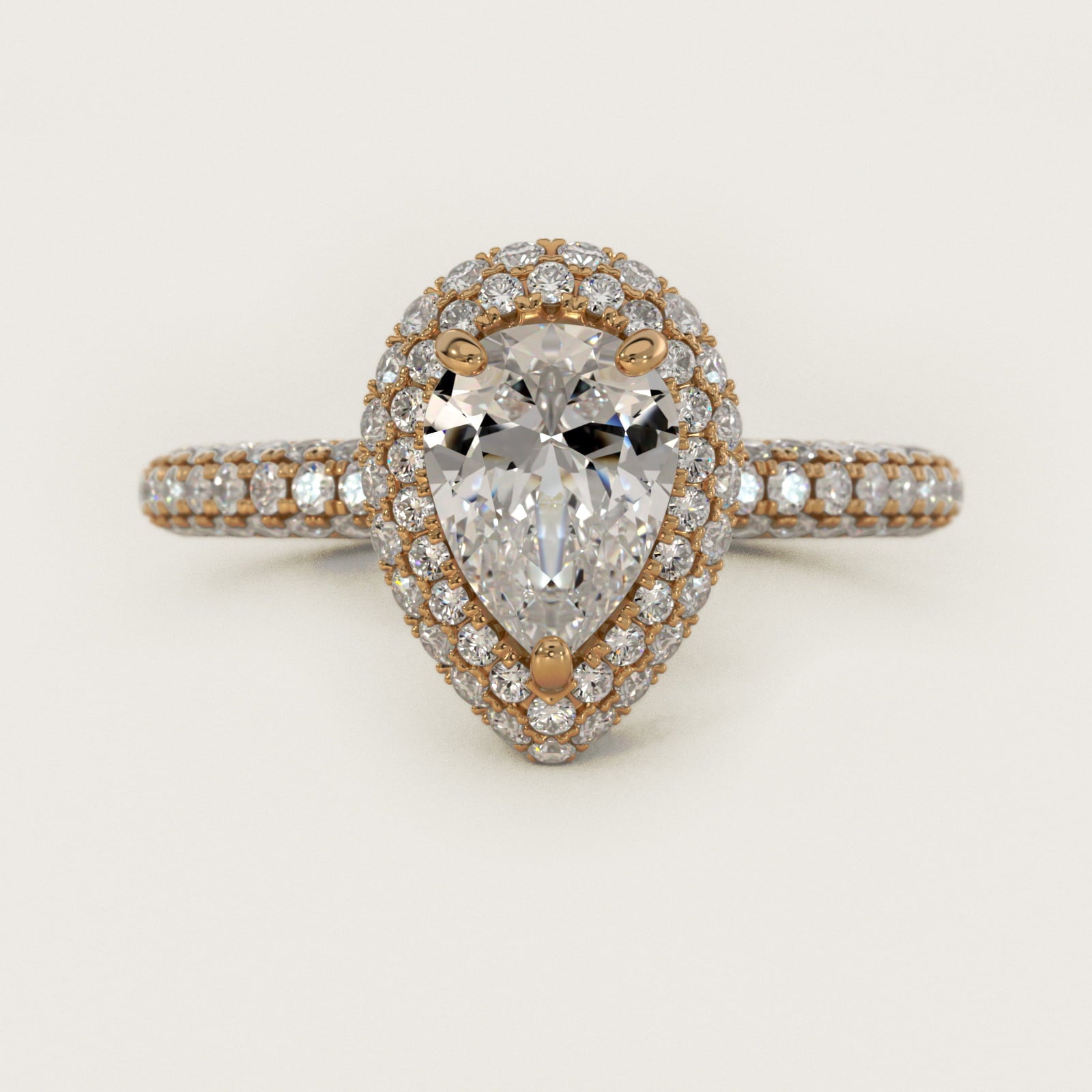 Rollover Halo Diamond Basket and PavŽ Shank Engagement Ring in 14k Yellow Gold (7/8 ct. tw.) - Pear Center