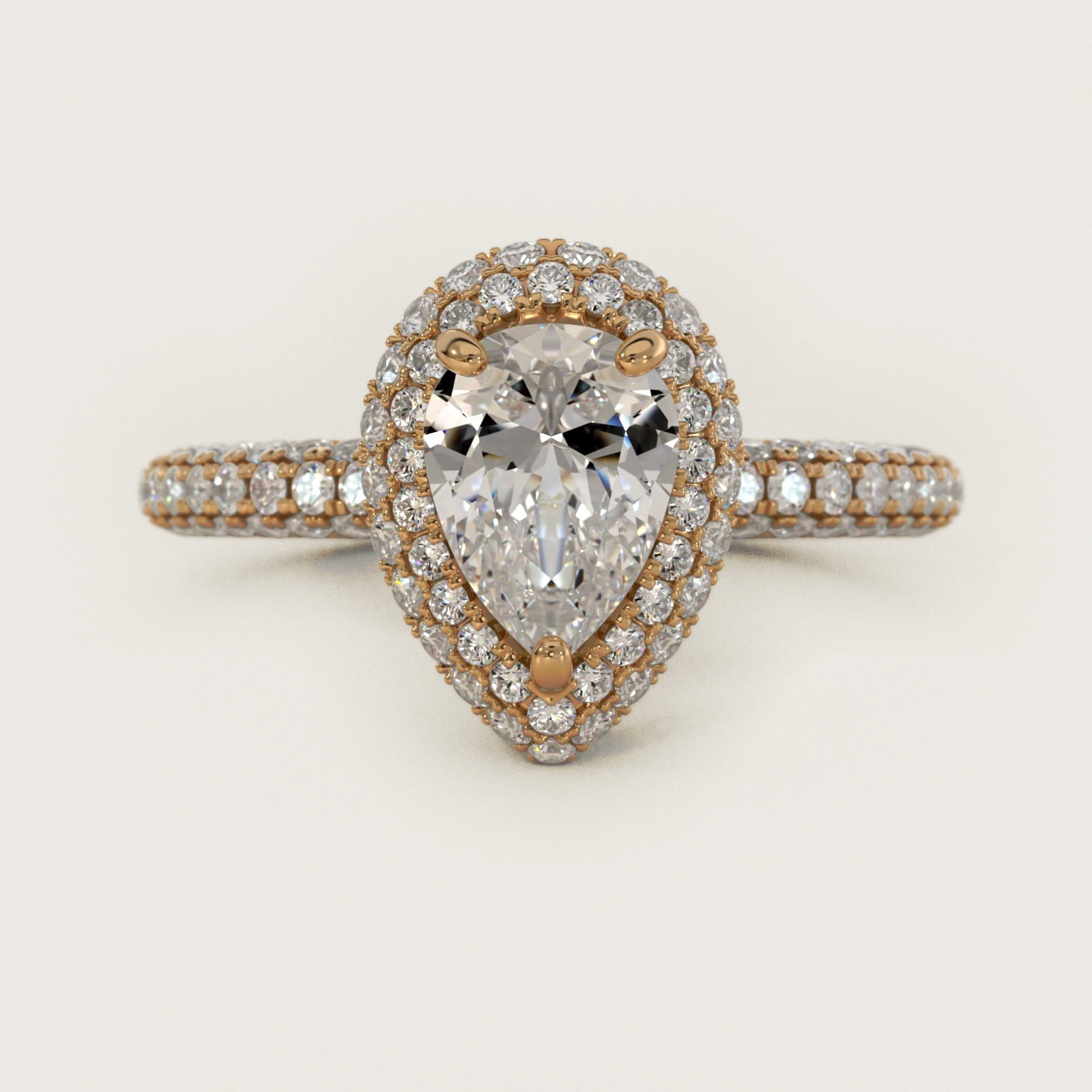 Rollover Halo Diamond Basket Engagement Ring in 18k Yellow Gold (3/8 ct. tw) - Pear Center