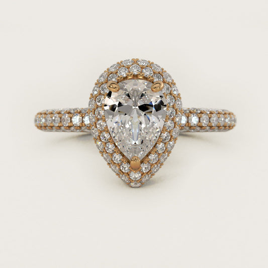 Rollover Halo Diamond Basket Engagement Ring in 18k Yellow Gold (3/8 ct. tw) - Pear Center