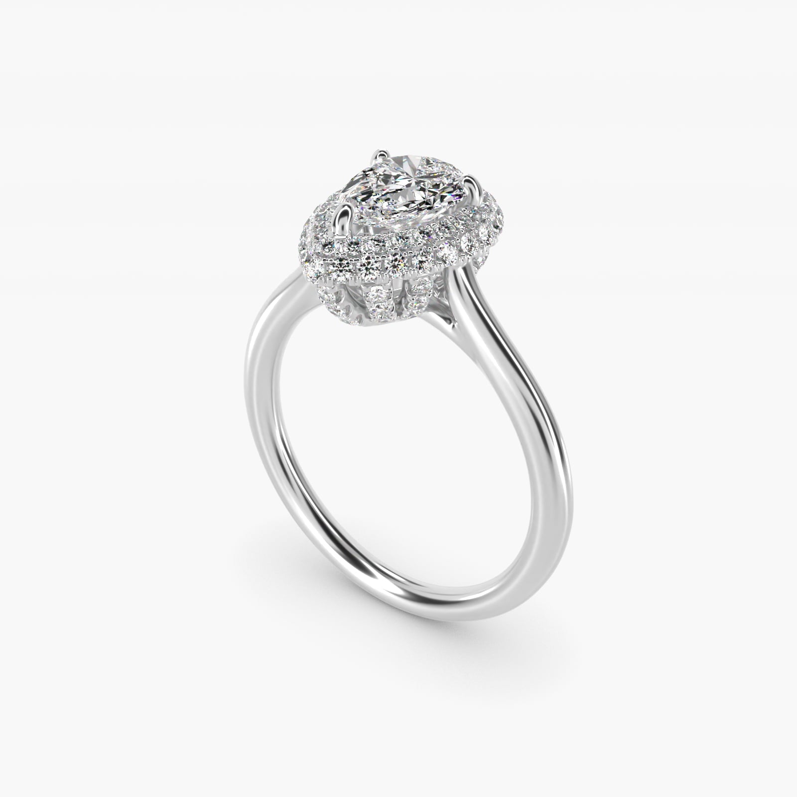 Rollover Halo Diamond Basket Engagement Ring in Platinum (3/8 ct. tw) - Pear Center