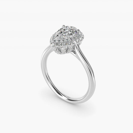 Rollover Halo Diamond Basket Engagement Ring in Platinum (3/8 ct. tw) - Pear Center