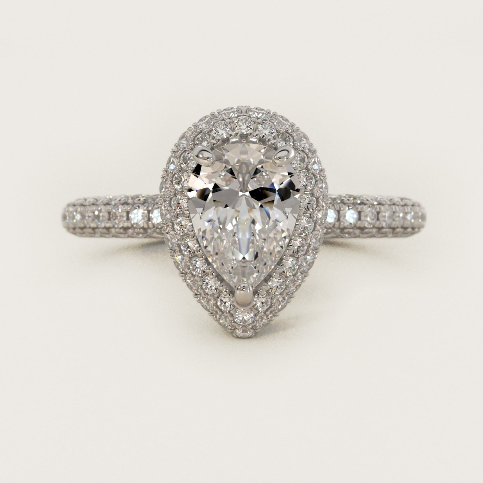 Rollover Halo Diamond Basket and Pav? Shank Engagement Ring in Platinum (7/8 ct. tw.) - Pear Center