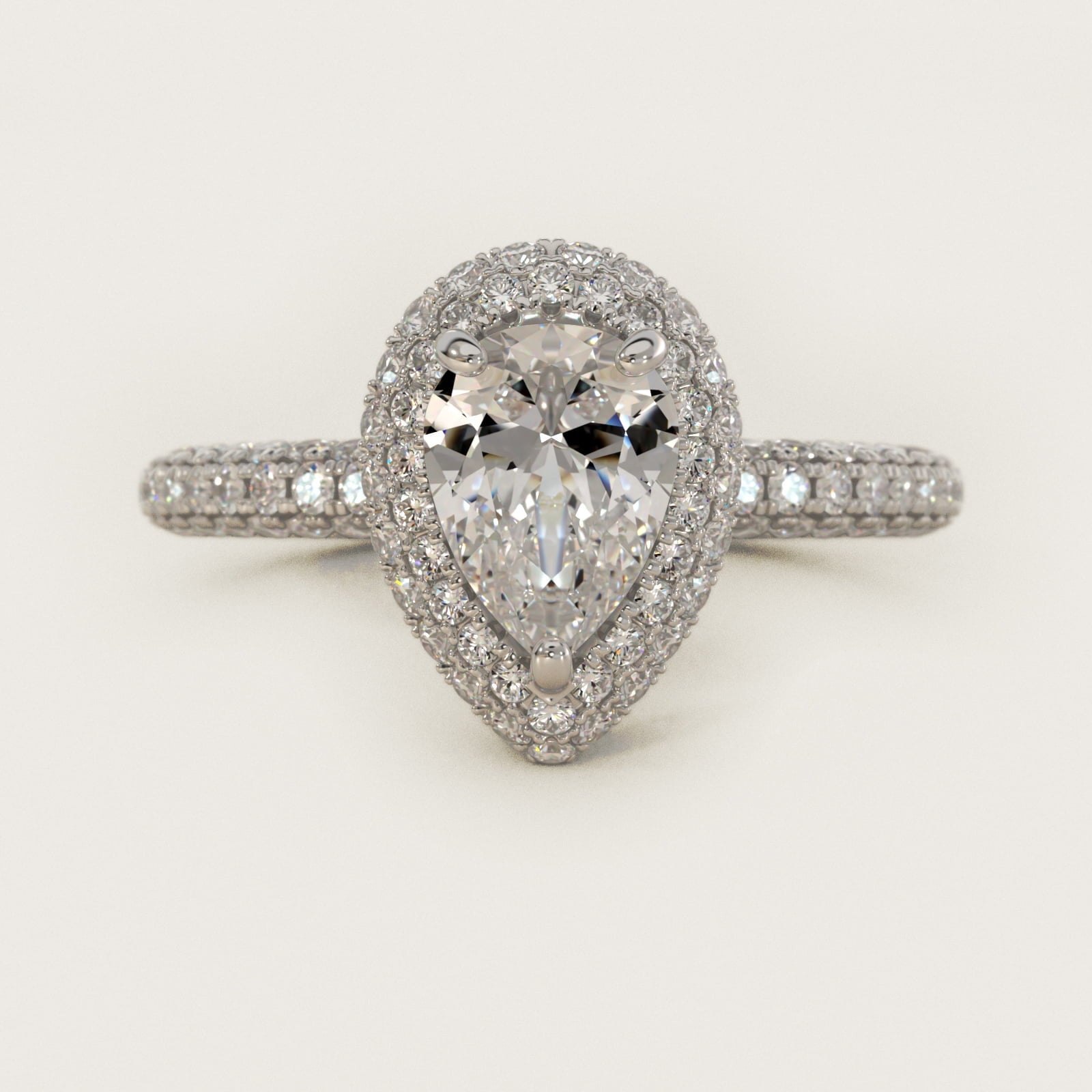Rollover Halo Diamond Basket Engagement Ring in Platinum (3/8 ct. tw) - Pear Center