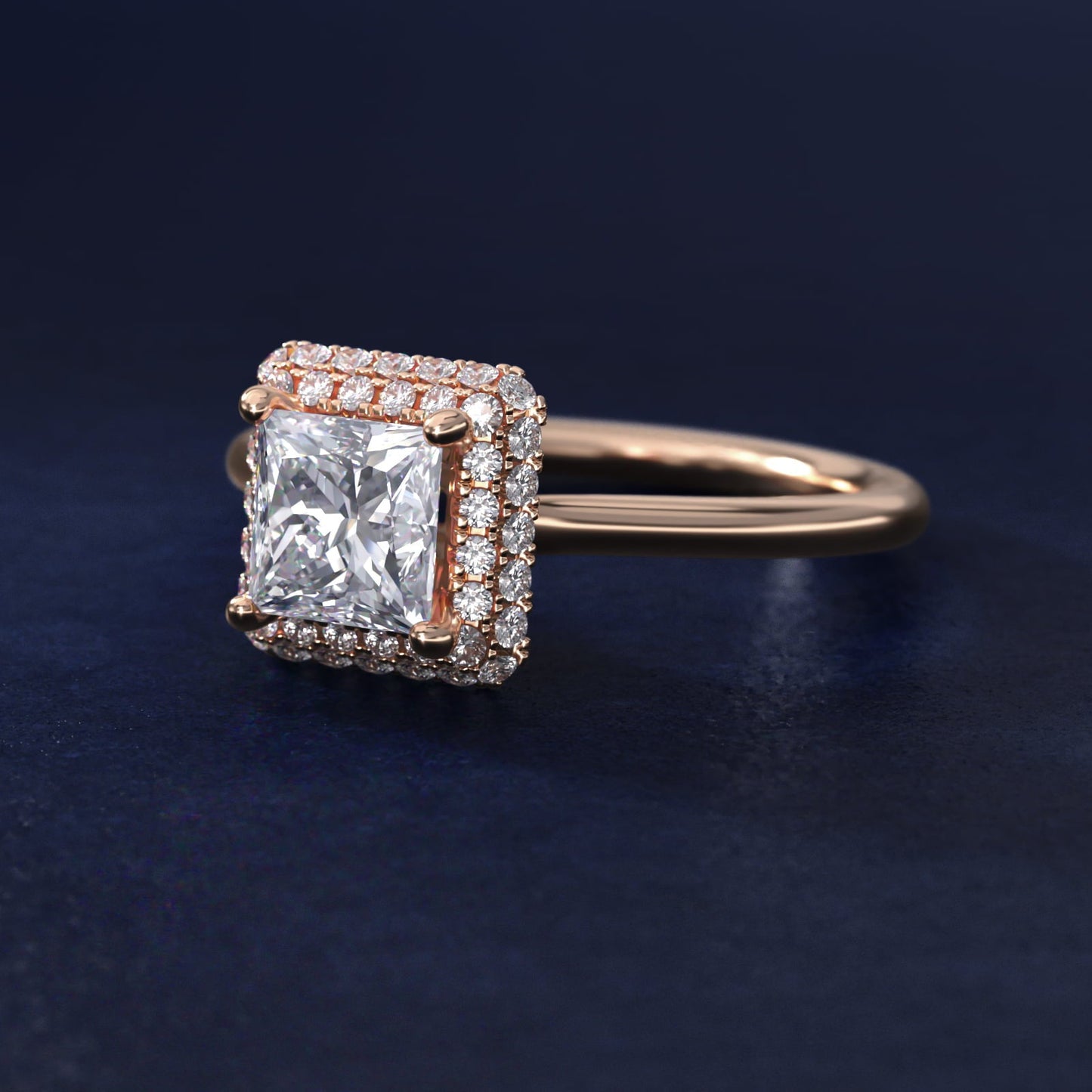 Rollover Halo Diamond Basket Engagement Ring in 18k Rose Gold (3/8 ct. tw) - Princess Center