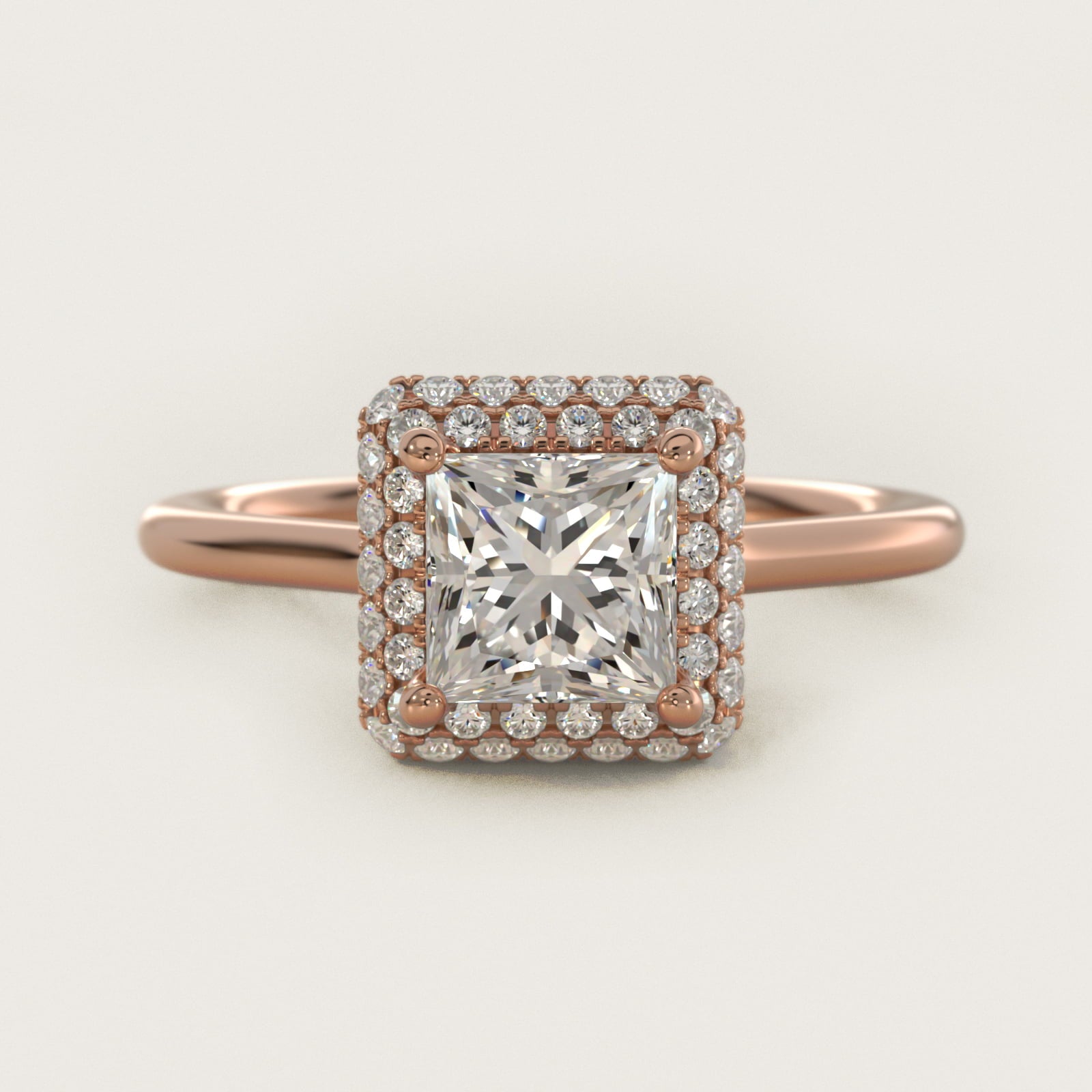 Rollover Halo Diamond Basket Engagement Ring in 14k Rose Gold (3/8 ct. tw) - Princess Center