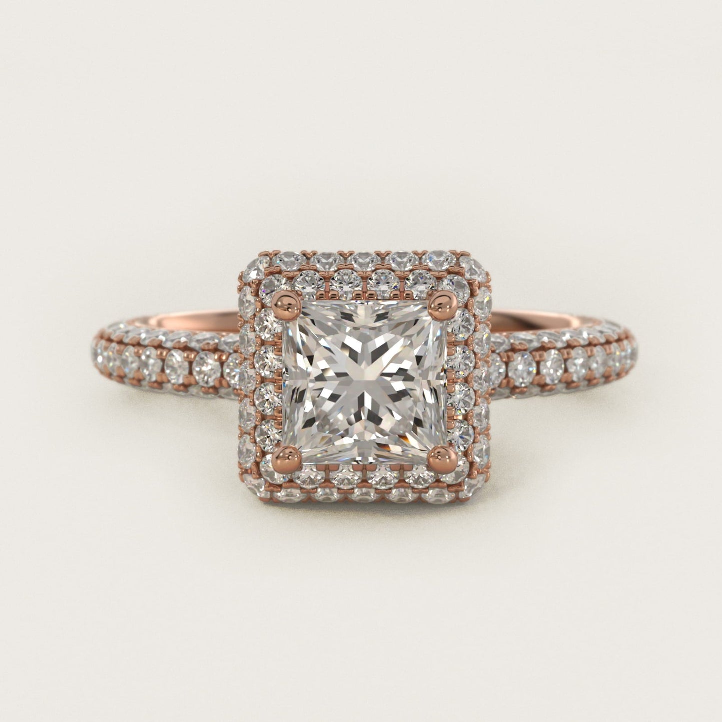 Rollover Halo Diamond Basket Engagement Ring in 18k Rose Gold (3/8 ct. tw) - Princess Center