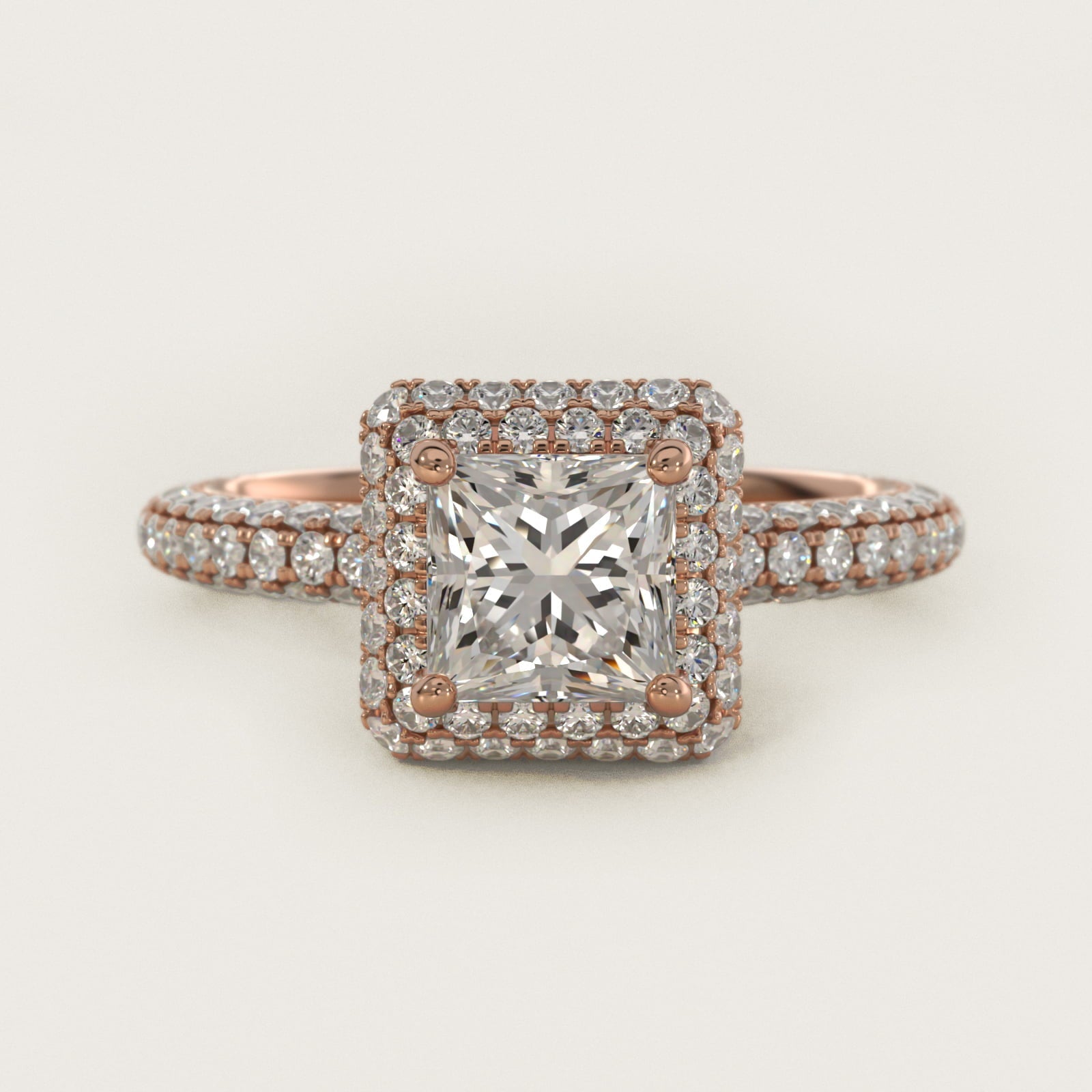 Rollover Halo Diamond Basket Engagement Ring in 18k Rose Gold (3/8 ct. tw) - Princess Center