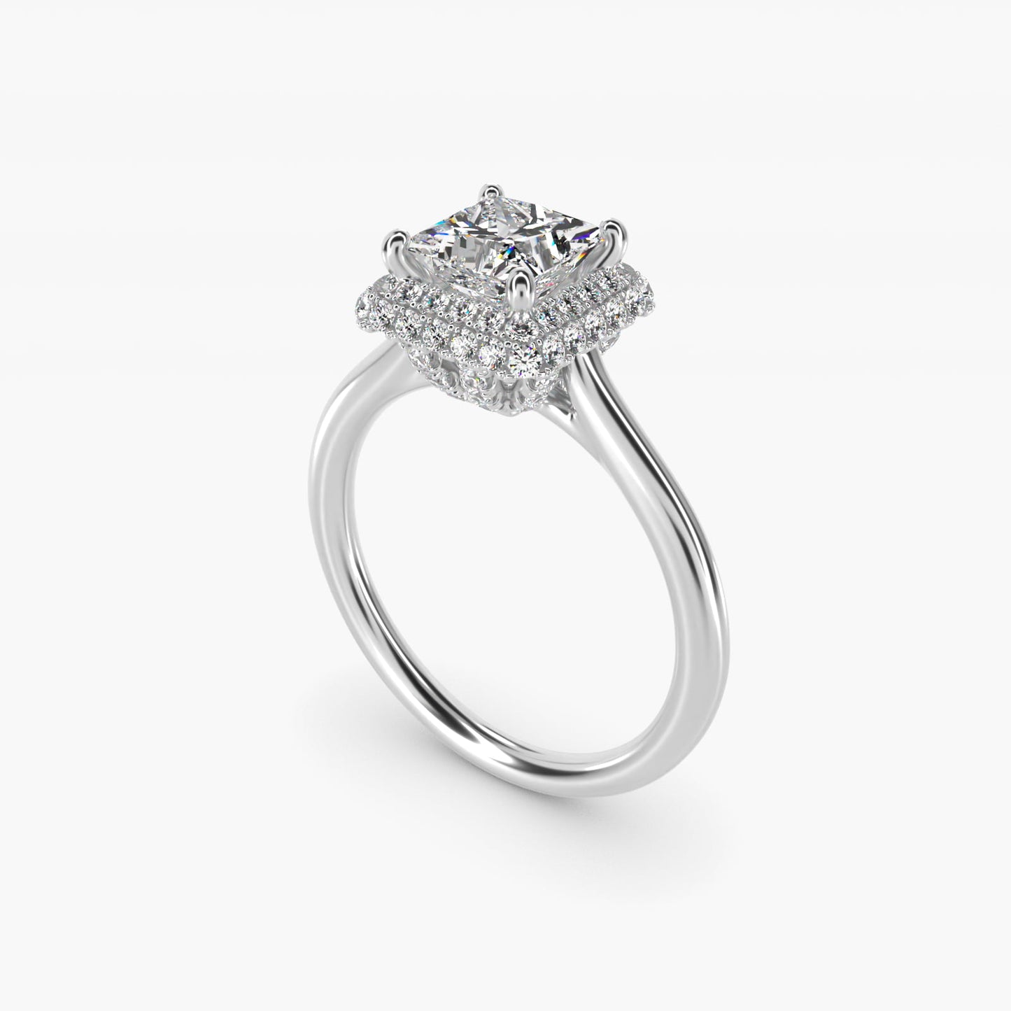 Rollover Halo Diamond Basket Engagement Ring in 14k White Gold (3/8 ct. tw) - Princess Center