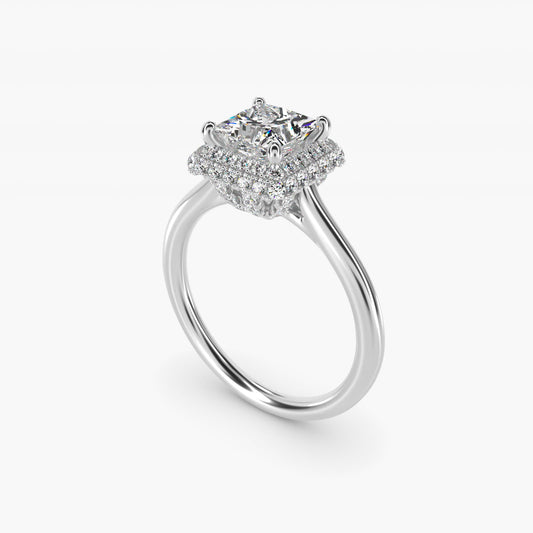 Rollover Halo Diamond Basket Engagement Ring in 14k White Gold (3/8 ct. tw) - Princess Center