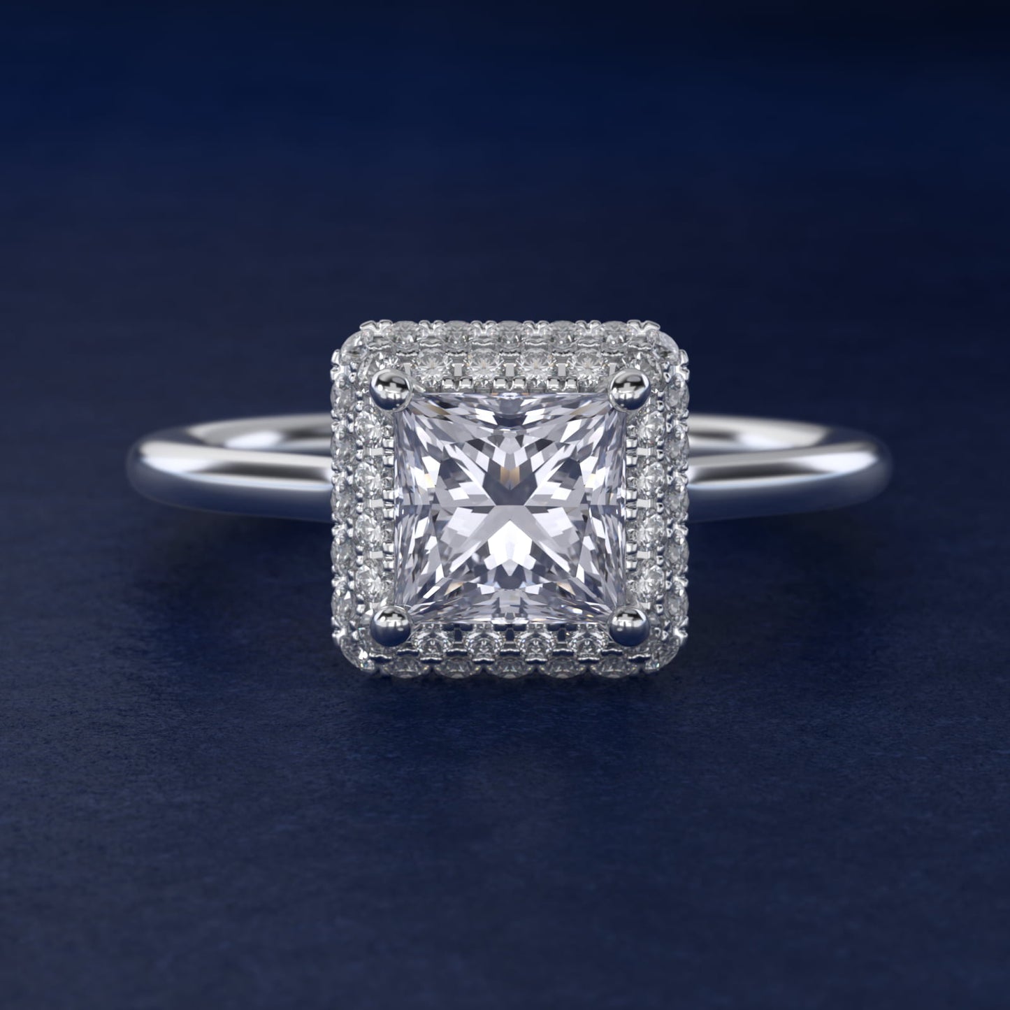 Rollover Halo Diamond Basket Engagement Ring in 14k White Gold (3/8 ct. tw) - Princess Center
