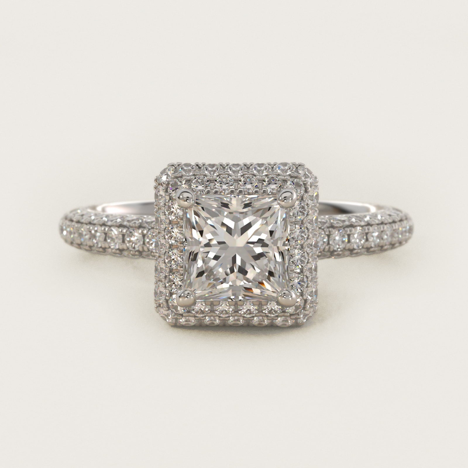 Rollover Halo Diamond Basket Engagement Ring in 18k White Gold (3/8 ct. tw) - Princess Center