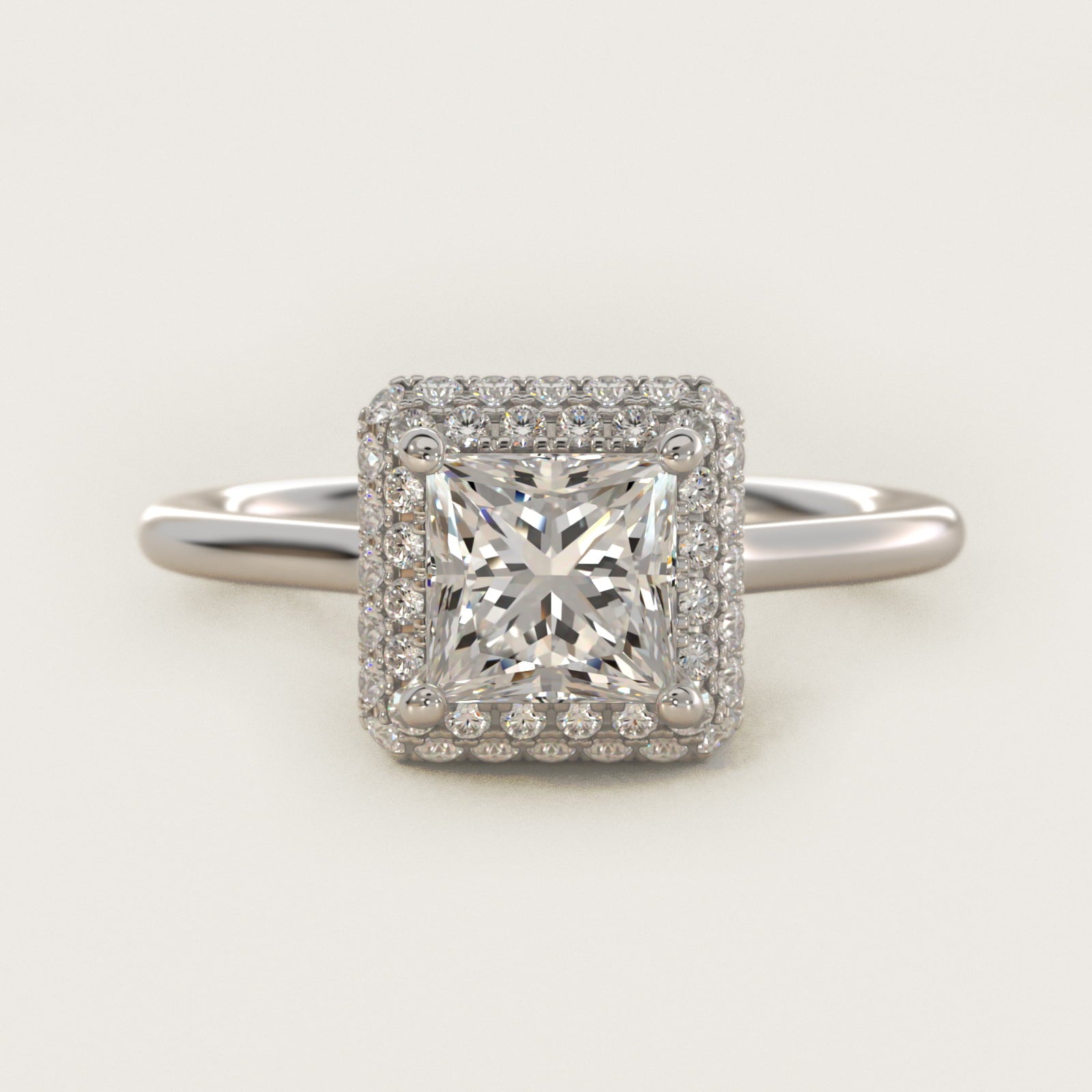 Rollover Halo Diamond Basket Engagement Ring in 14k White Gold (3/8 ct. tw) - Princess Center