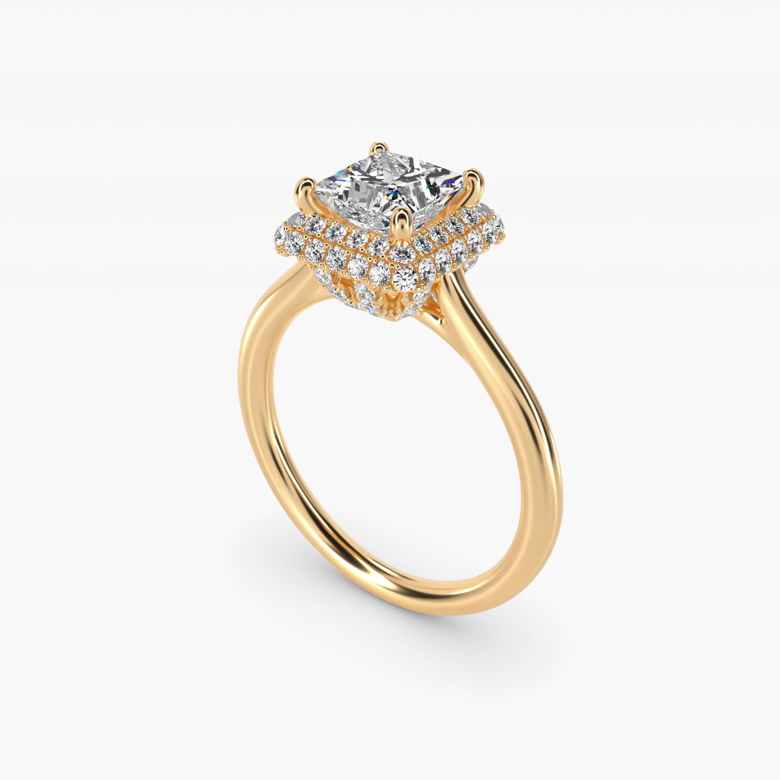 Rollover Halo Diamond Basket Engagement Ring in 14k Yellow Gold (3/8 ct. tw) - Princess Center