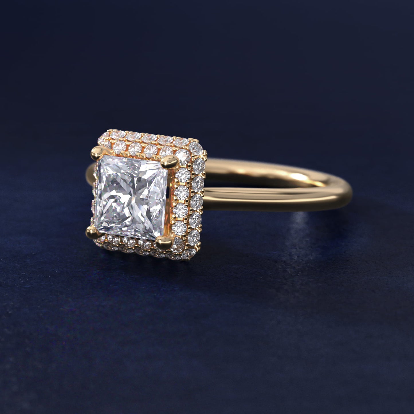 Rollover Halo Diamond Basket Engagement Ring in 14k Yellow Gold (3/8 ct. tw) - Princess Center