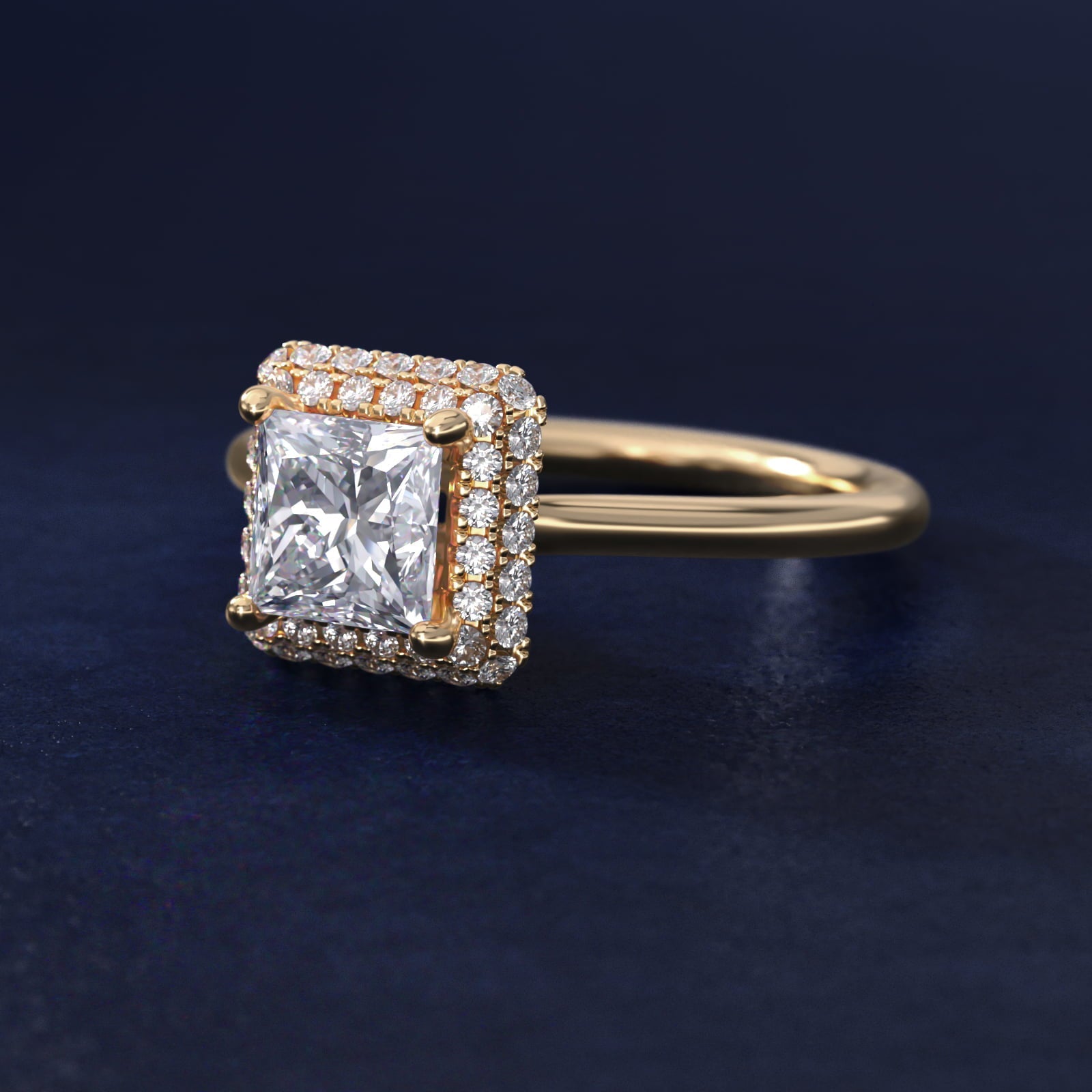 Rollover Halo Diamond Basket Engagement Ring in 18k Yellow Gold (3/8 ct. tw) - Princess Center