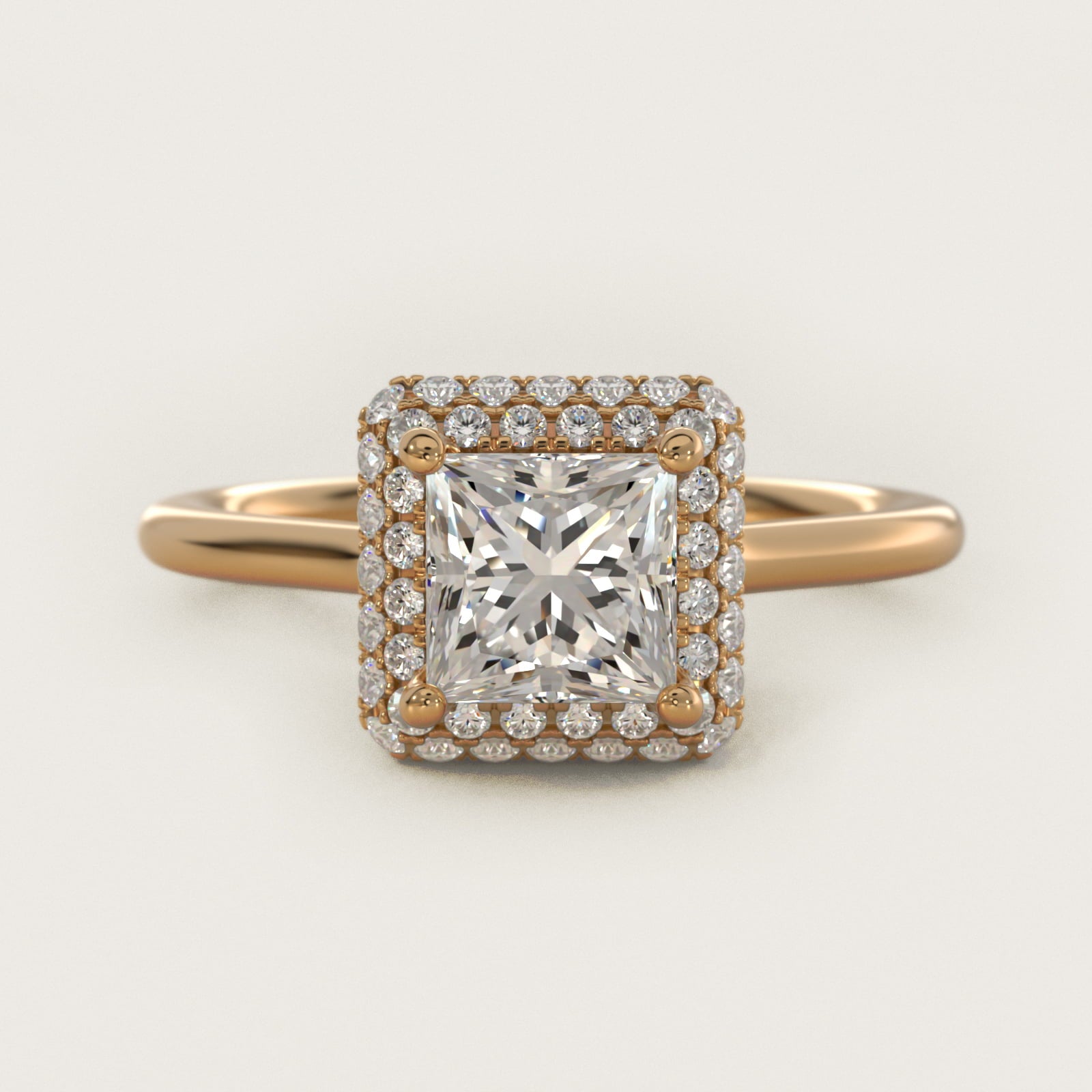 Rollover Halo Diamond Basket Engagement Ring in 14k Yellow Gold (3/8 ct. tw) - Princess Center