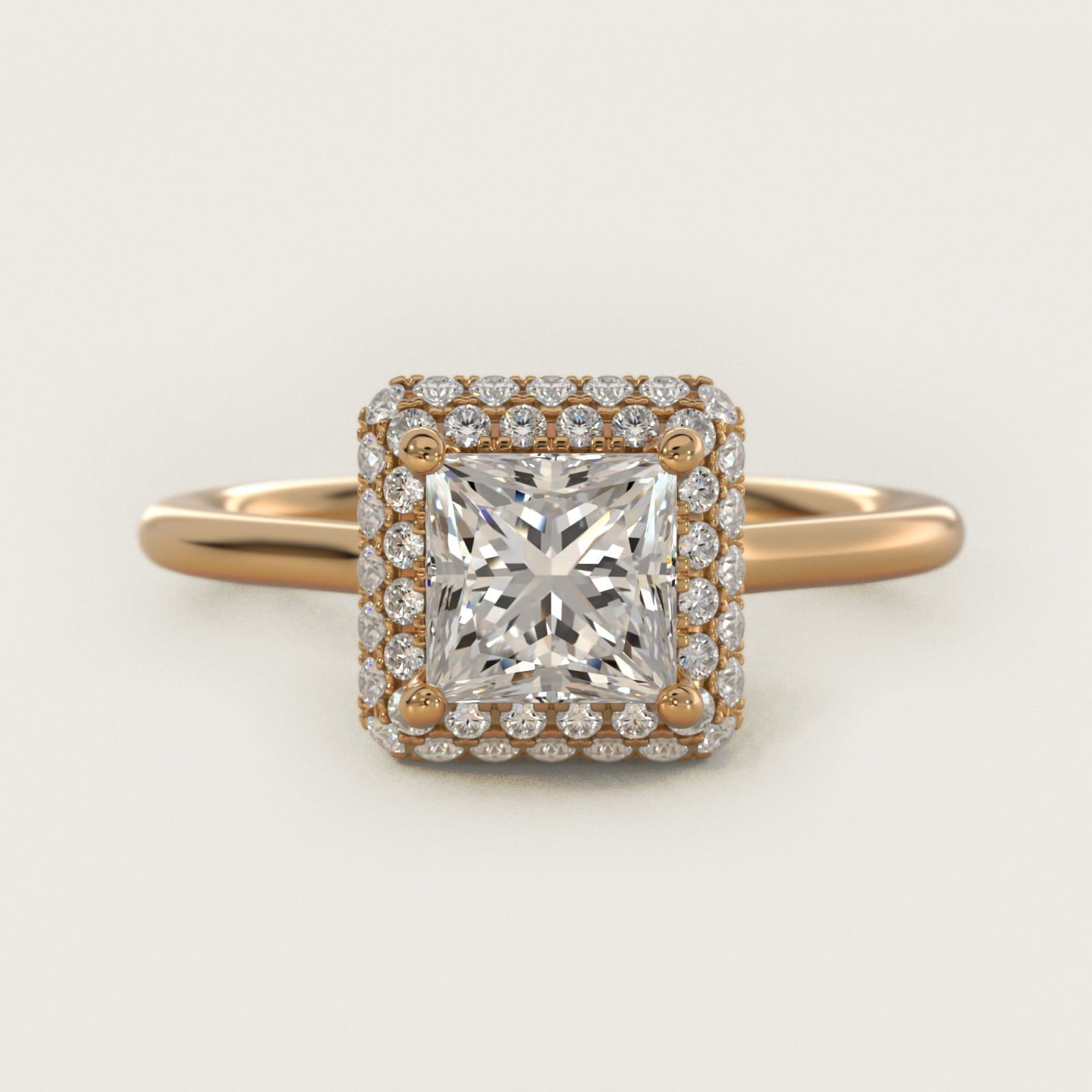 Rollover Halo Diamond Basket Engagement Ring in 18k Yellow Gold (3/8 ct. tw) - Princess Center