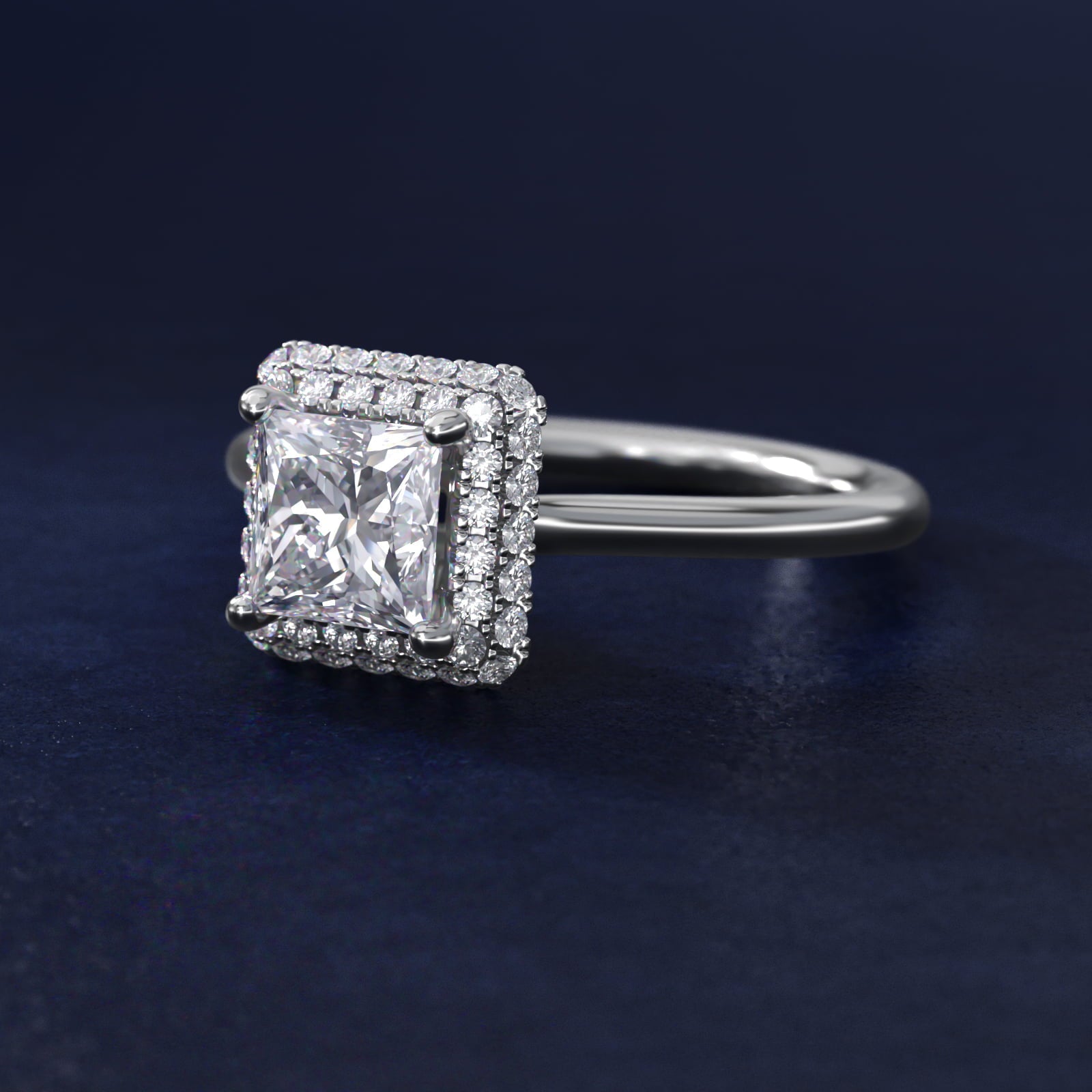 Rollover Halo Diamond Basket Engagement Ring in Platinum (3/8 ct. tw) - Princess Center