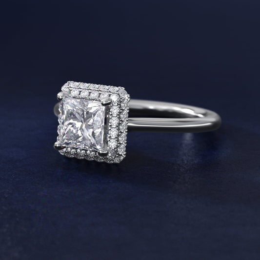Rollover Halo Diamond Basket Engagement Ring in Platinum (3/8 ct. tw) - Princess Center