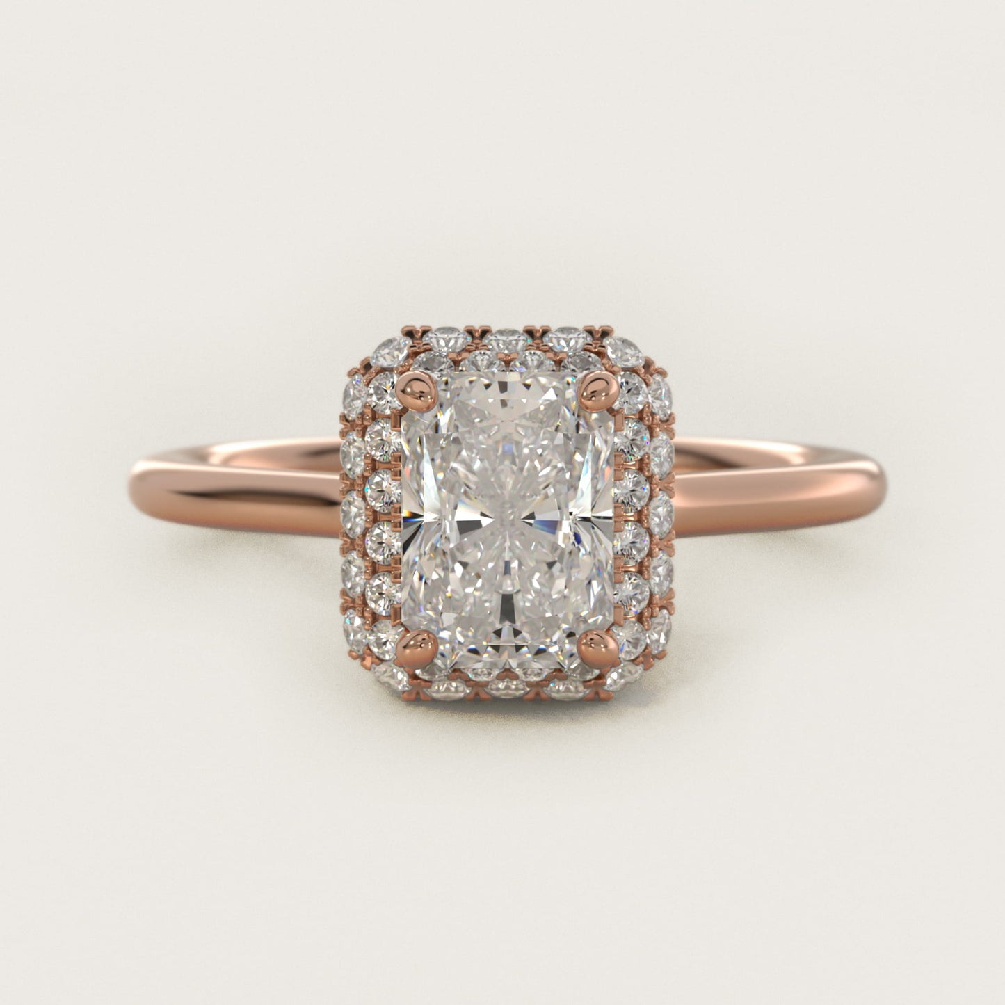 Rollover Halo Diamond Basket Engagement Ring in 14k Rose Gold (3/8 ct. tw) - Radiant Center